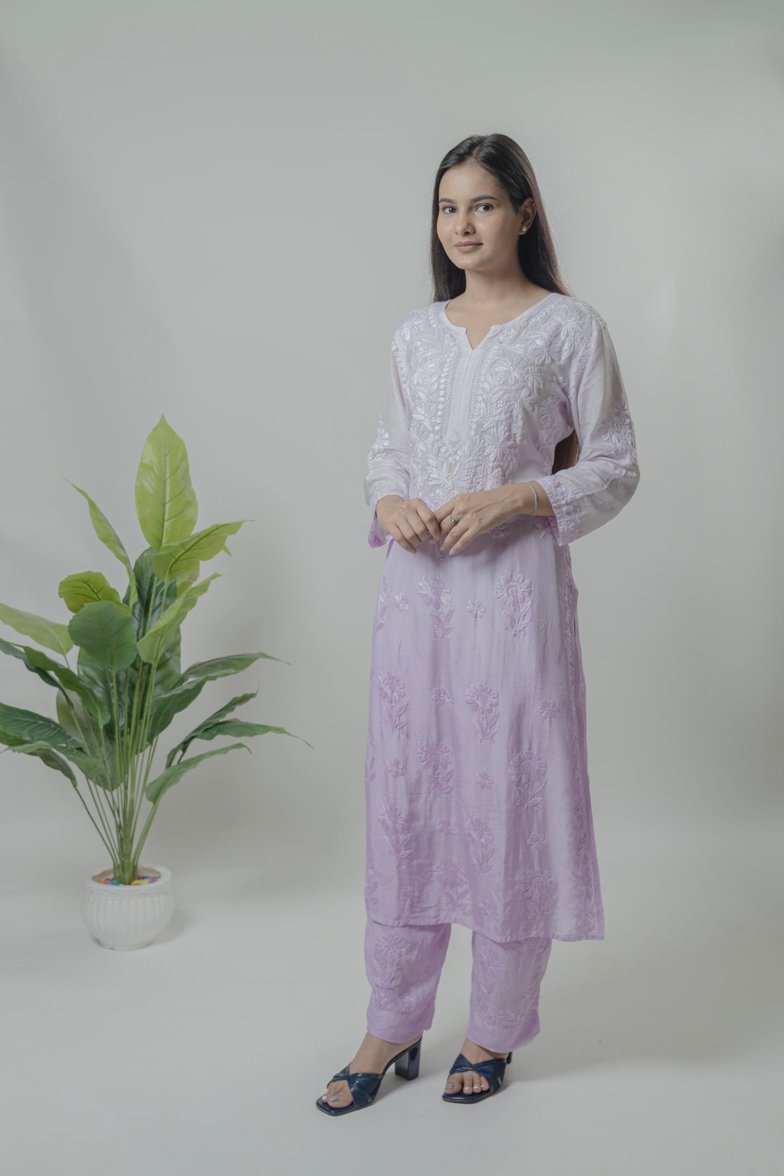 Chanderi Cotton Kurta Palazo set Avadh Chikan