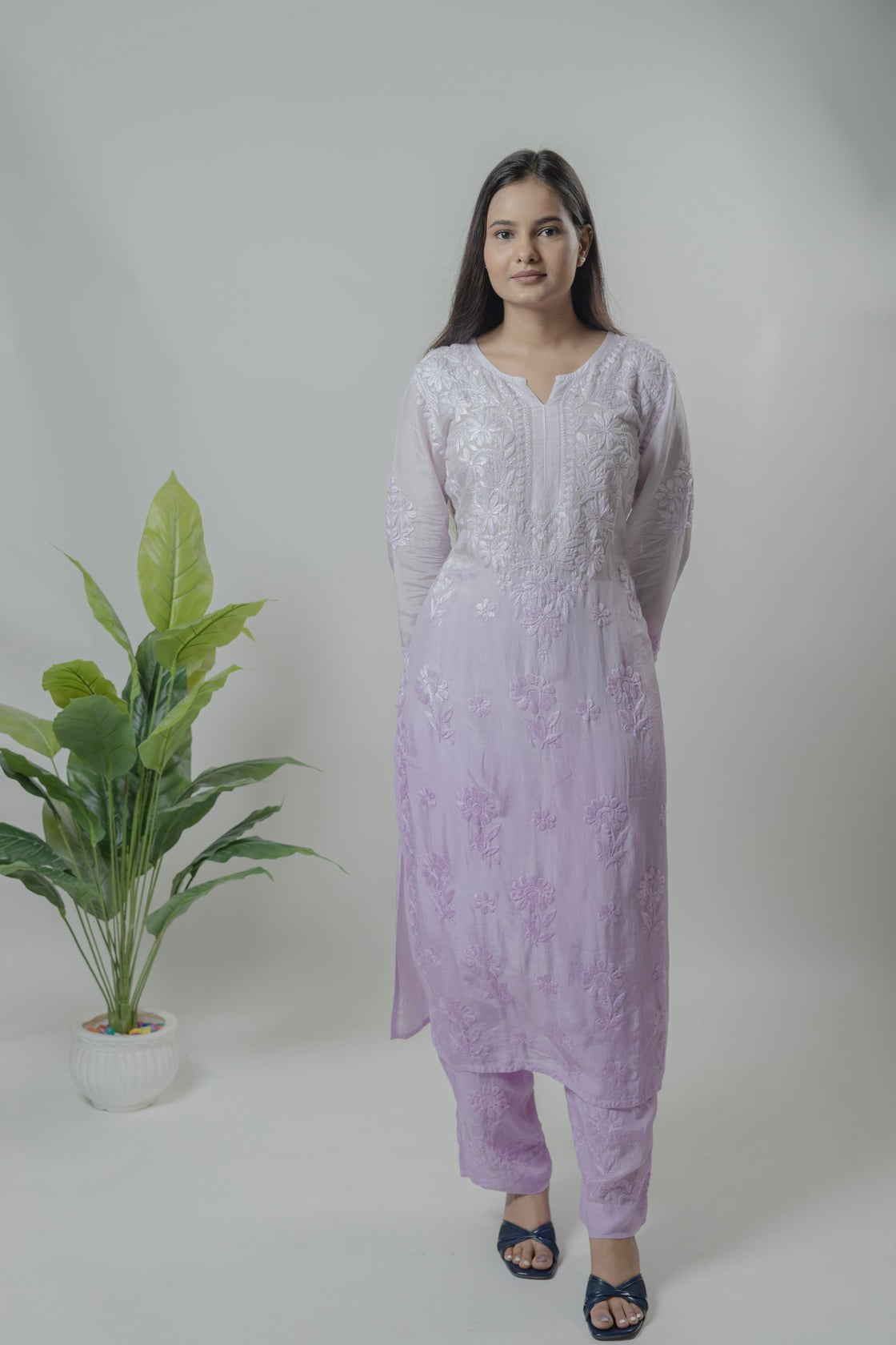 Chanderi Cotton Kurta Palazo set Avadh Chikan