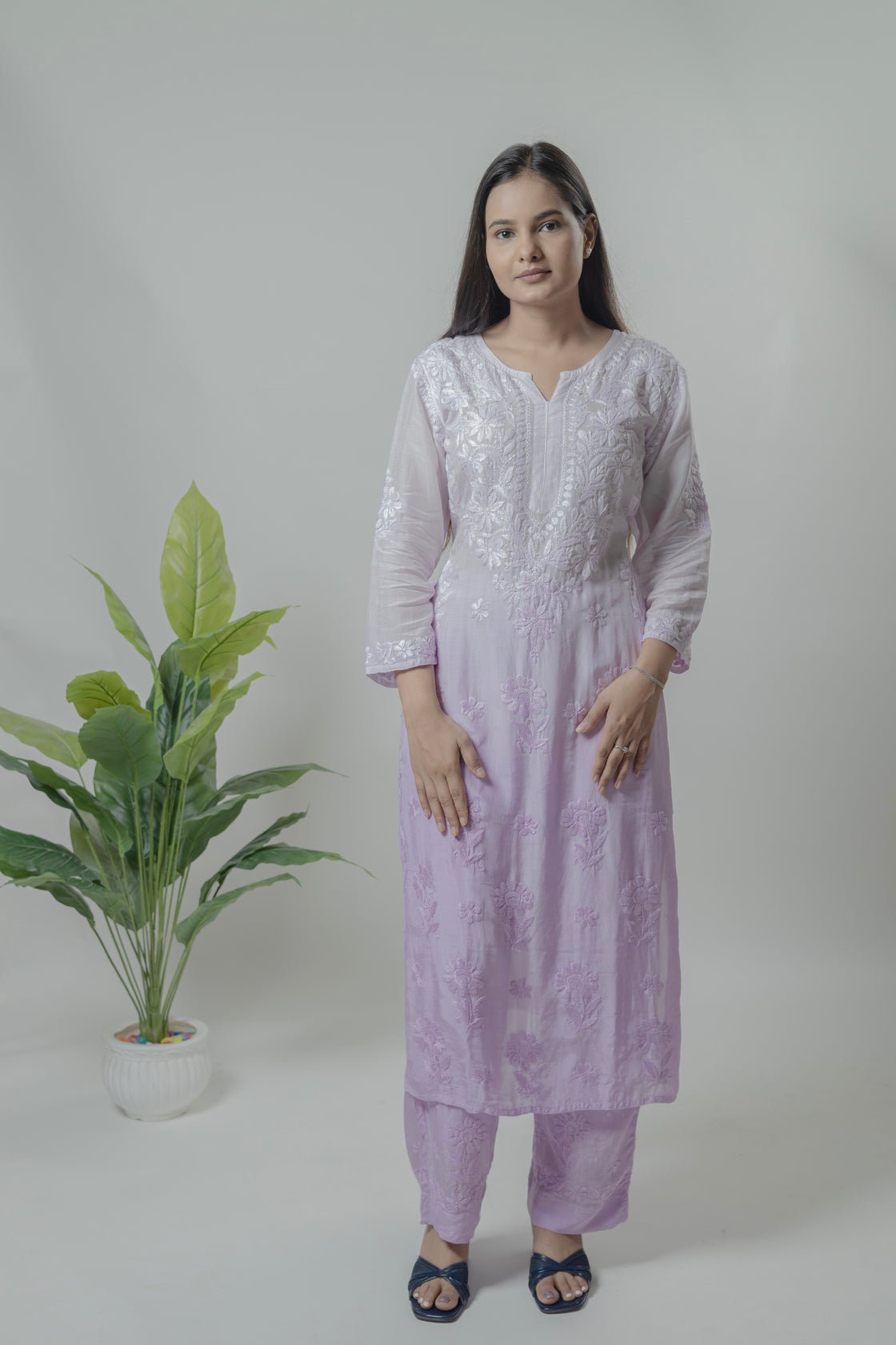 Chanderi Cotton Kurta Palazo set Avadh Chikan