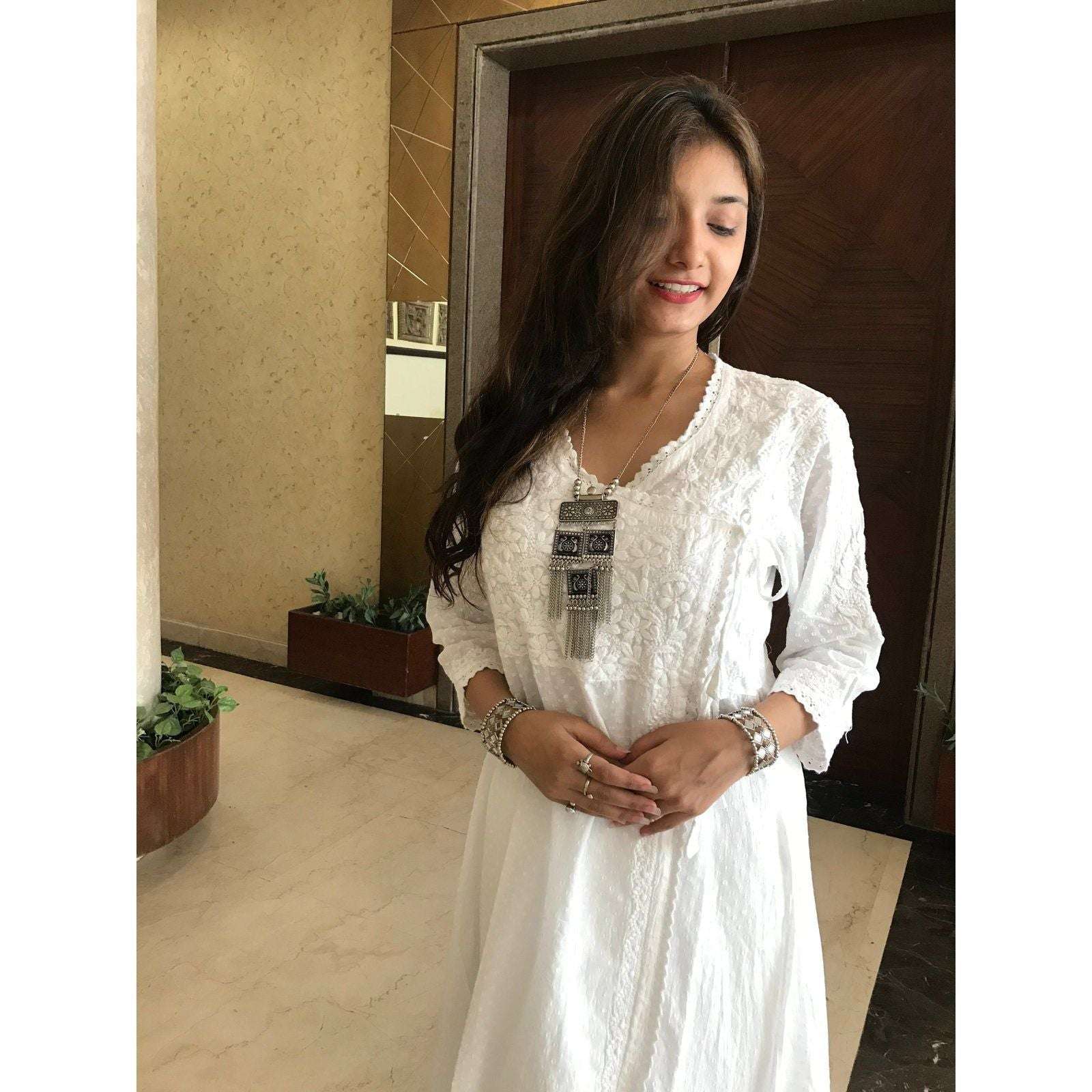 Chikankari long Angrkha dress avadhchikan.in