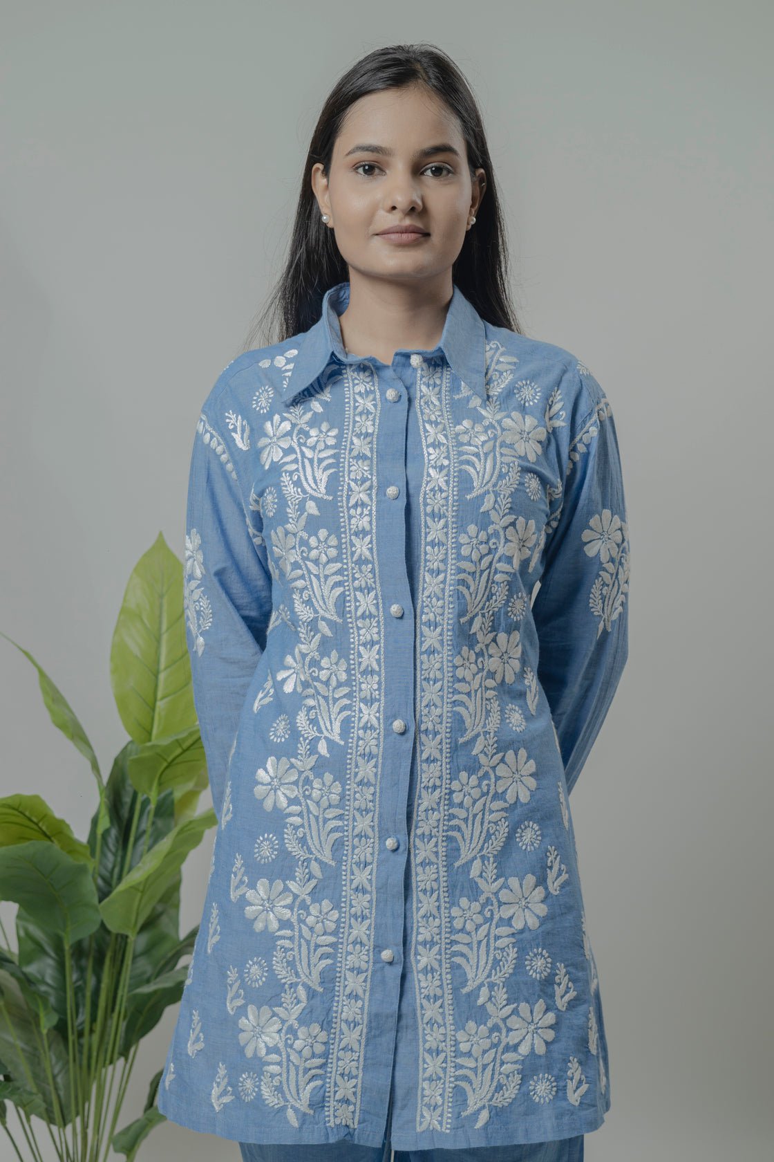 Denime Shirt Style Co-ord Set Avadh Chikan