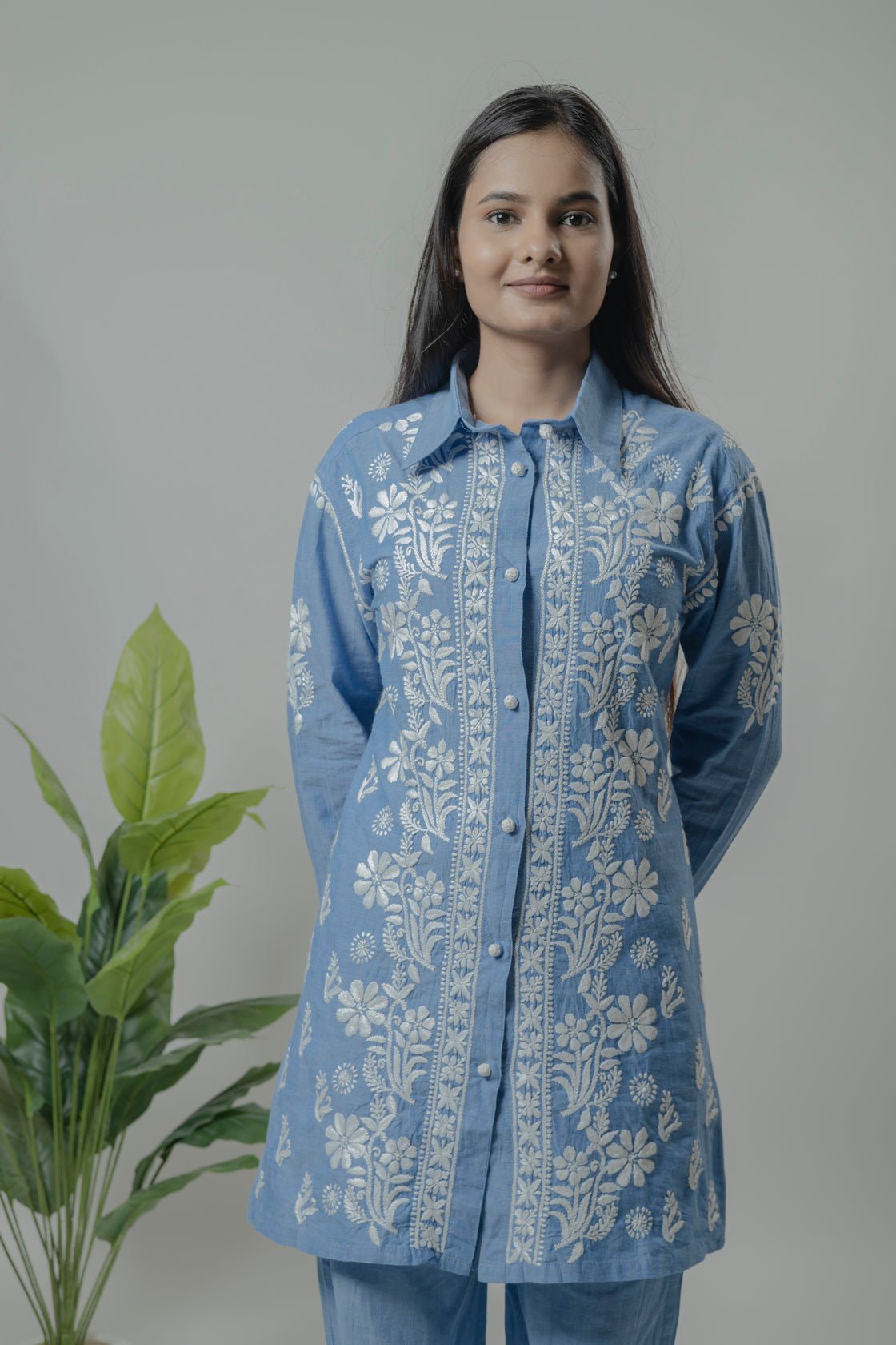 Denime Shirt Style Co-ord Set Avadh Chikan