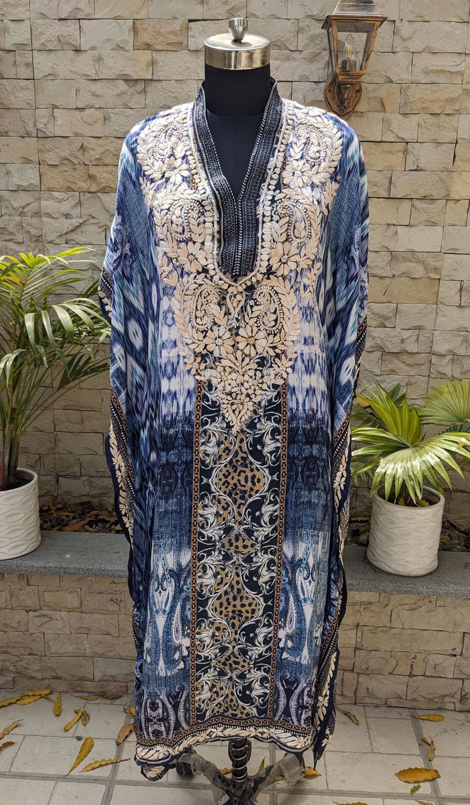 Long printed kaftan Avadh Chikan