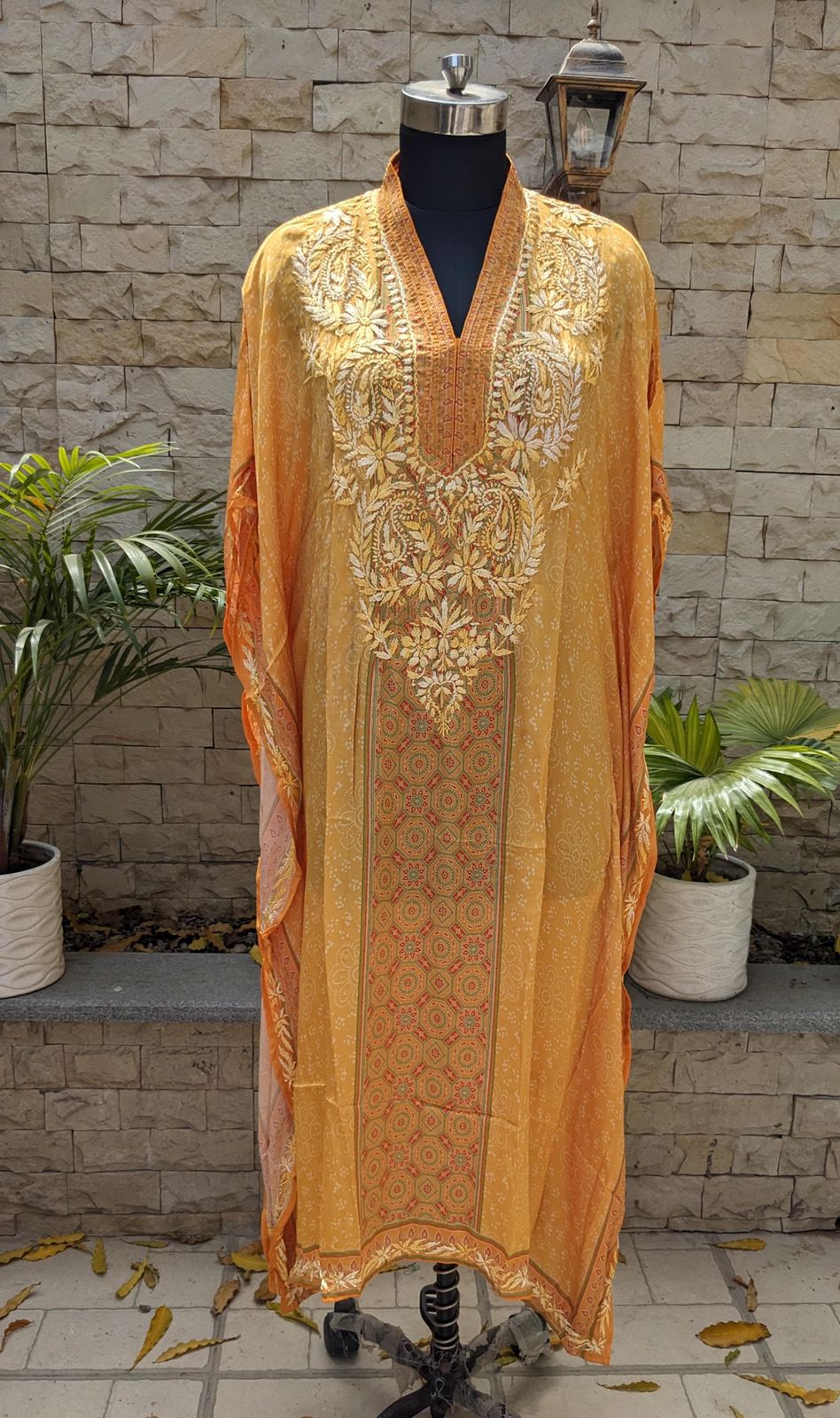 Long printed kaftan Avadh Chikan