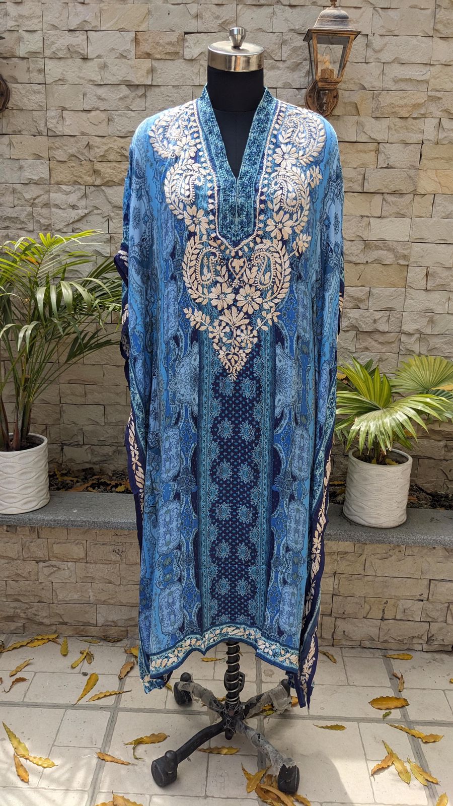 Long printed kaftan Avadh Chikan