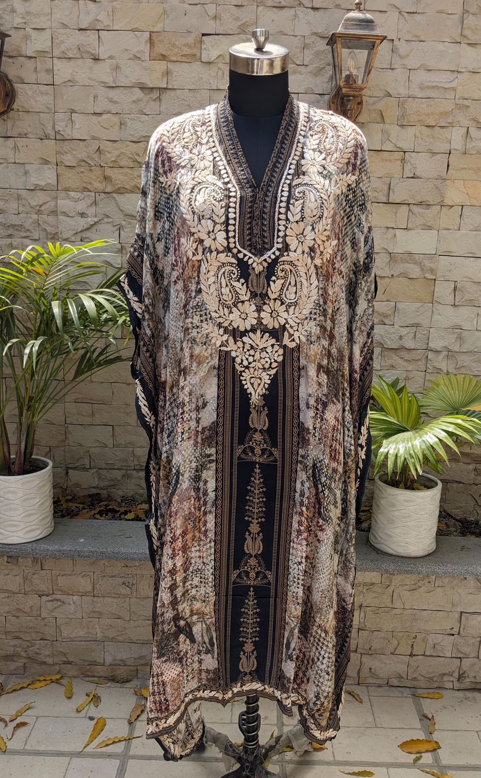 Long printed kaftan Avadh Chikan