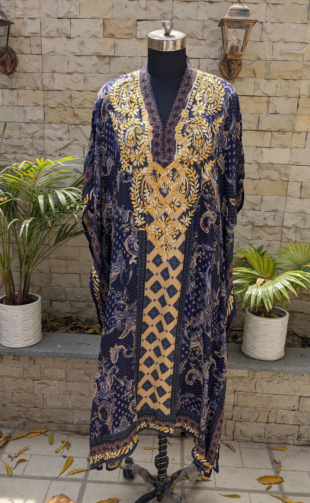 Long printed kaftan Avadh Chikan