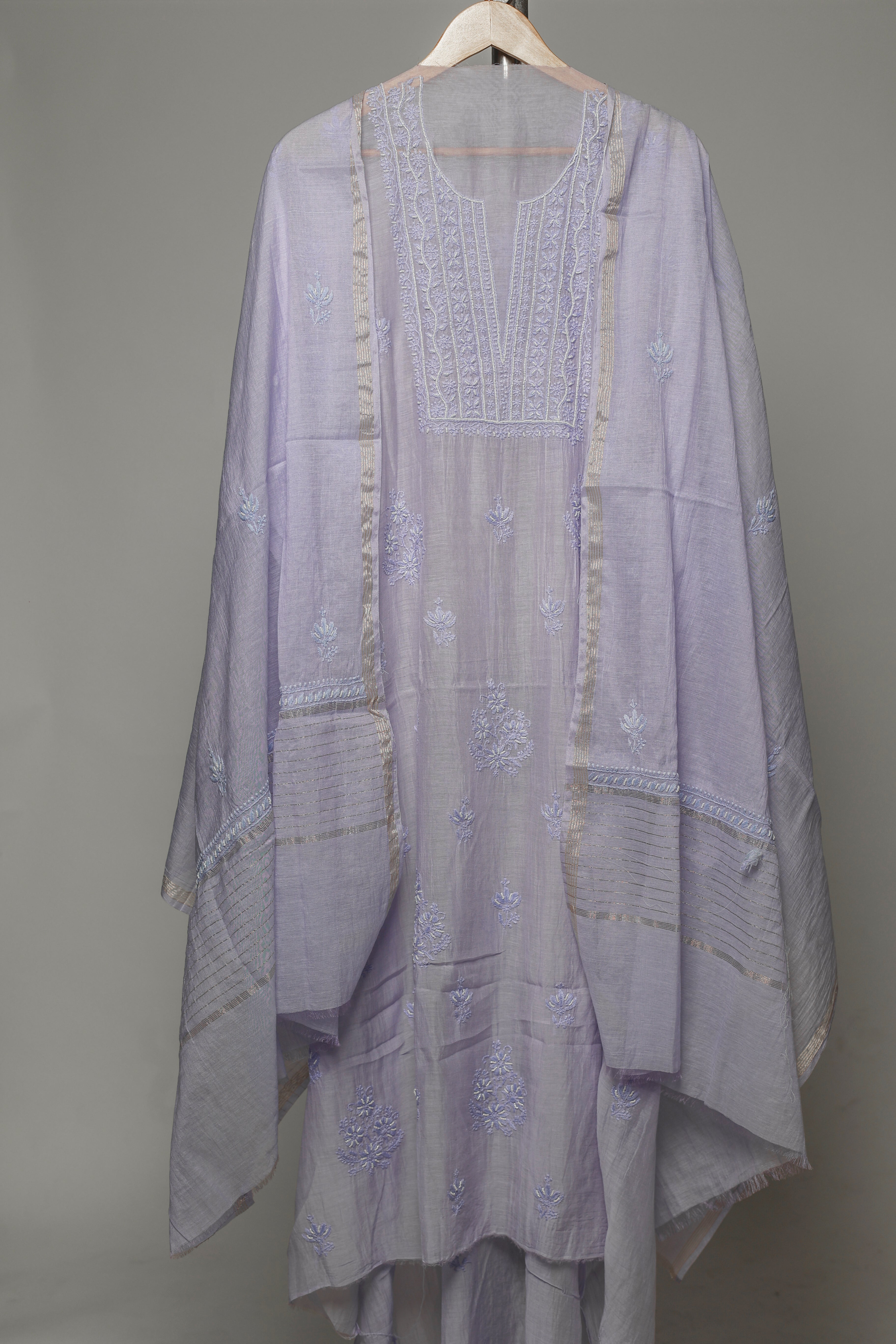 Mal Chanderi Semi Stiched Kurta Dupatta Set Avadh Chikan