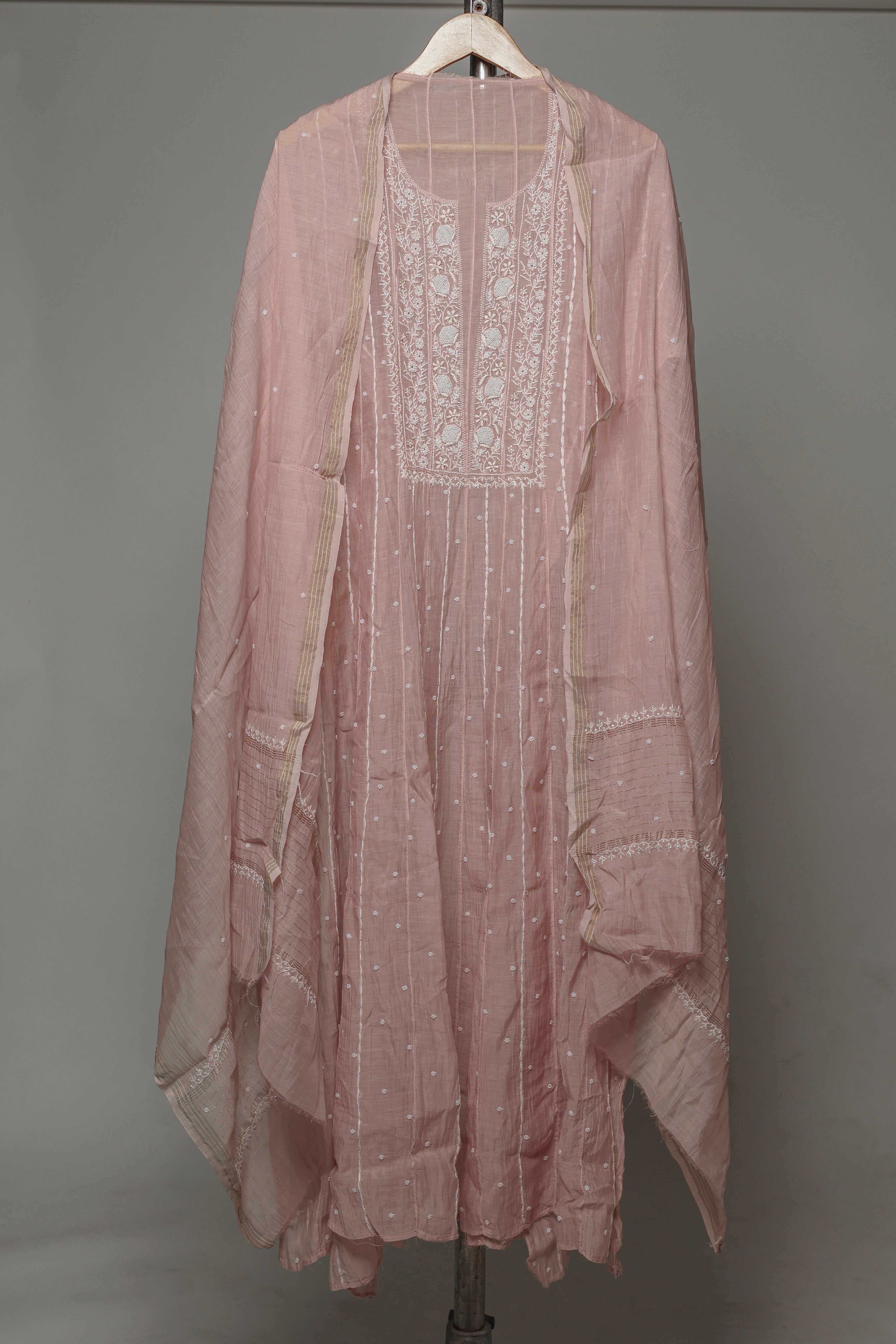 Mal Chanderi Semi-Stitched Anarkali with Dupatta Set Avadh Chikan