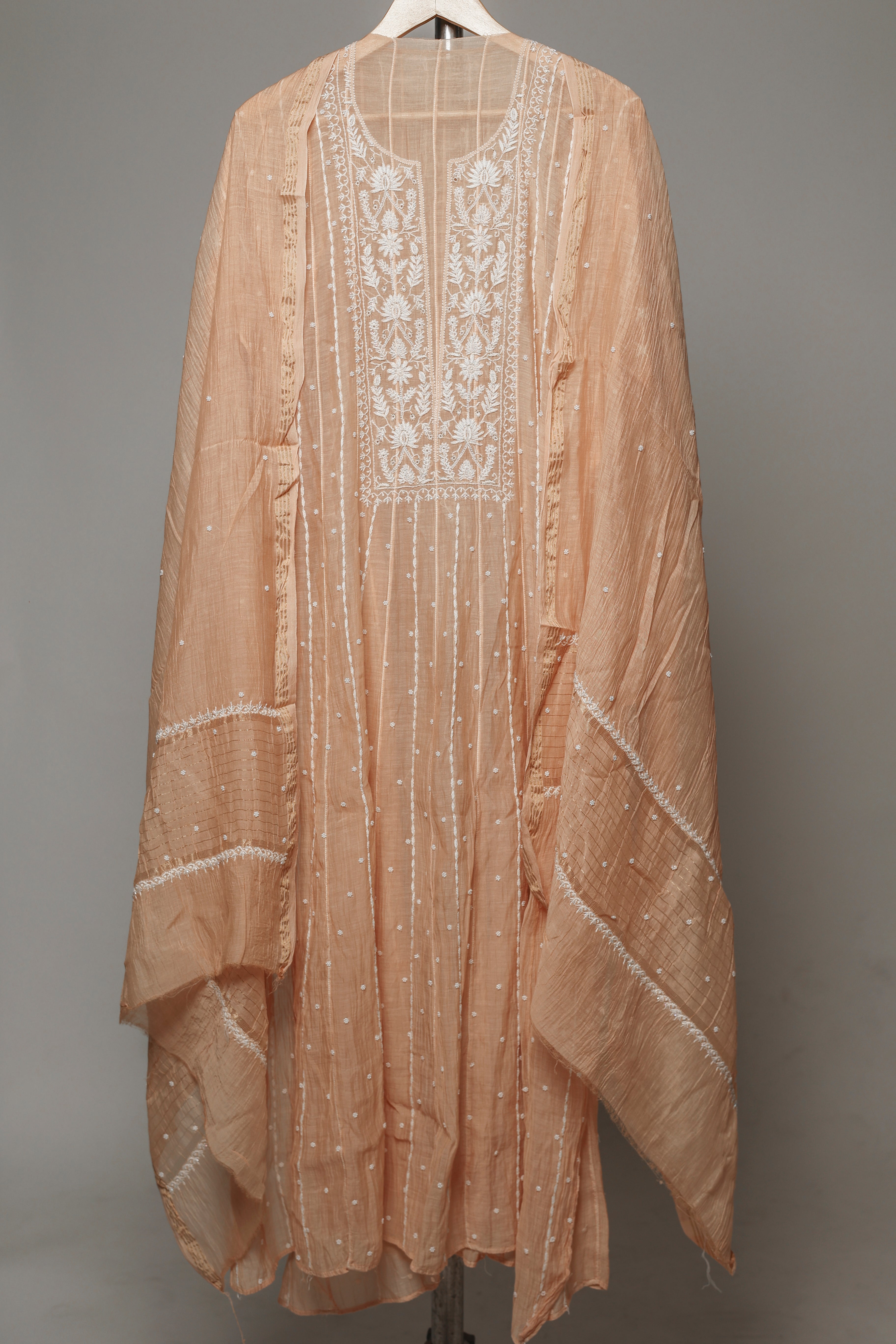 Mal Chanderi Semi-Stitched Anarkali with Dupatta Set Avadh Chikan