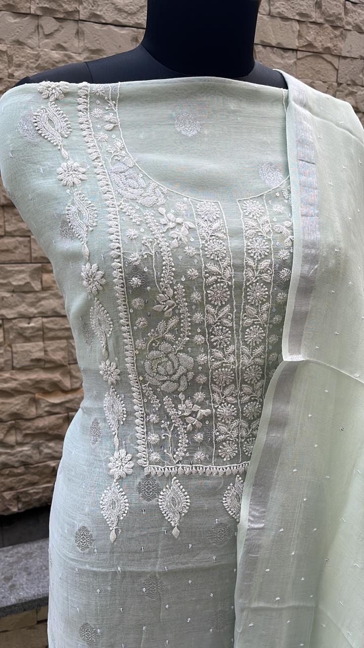 Mal chanderi suit material with zari booti Avadh Chikan