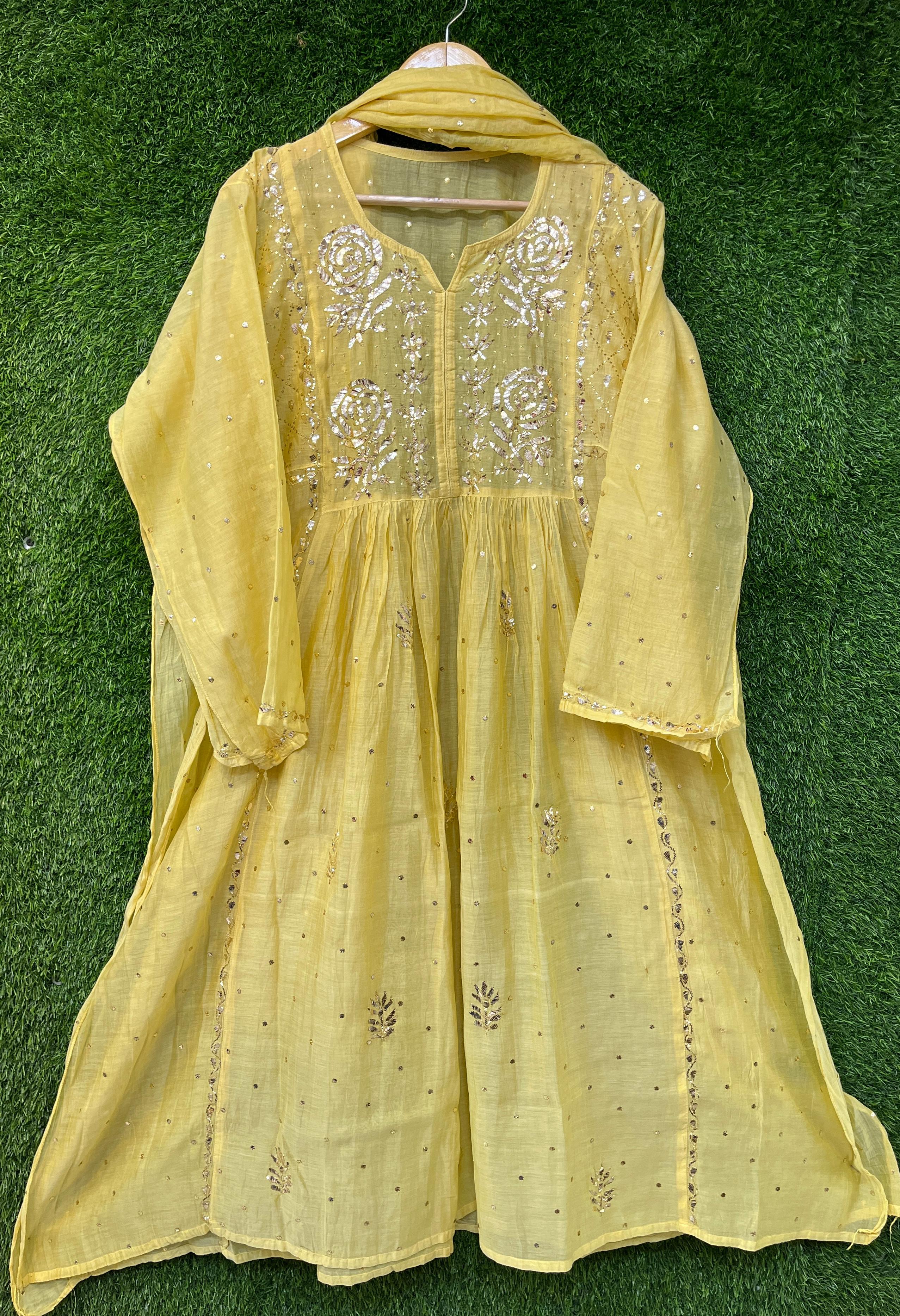 Mul Chanderi Pitta Work Kurta Dupatta Set Avadh Chikan