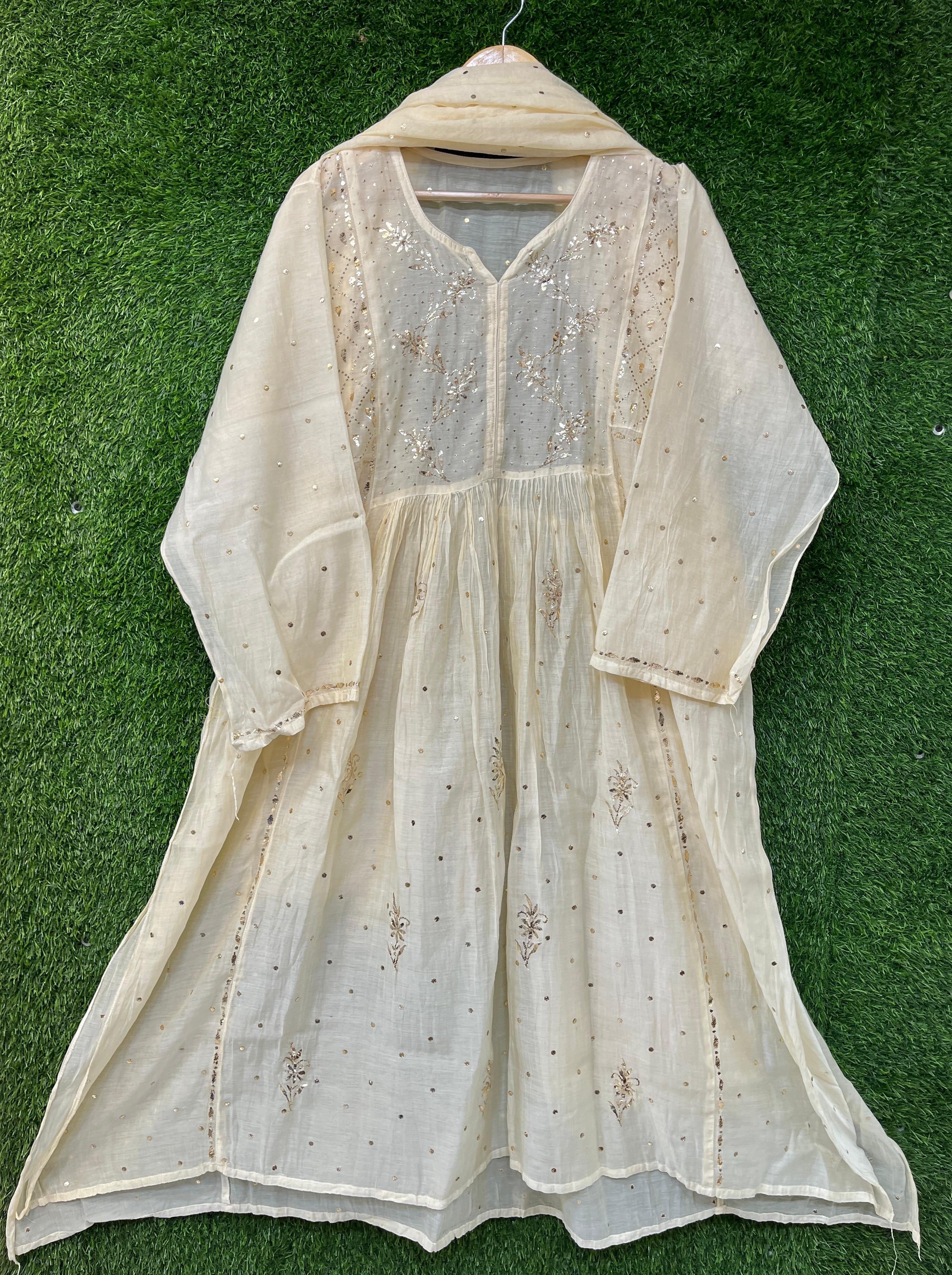 Mul Chanderi Pitta Work Kurta Dupatta Set Avadh Chikan