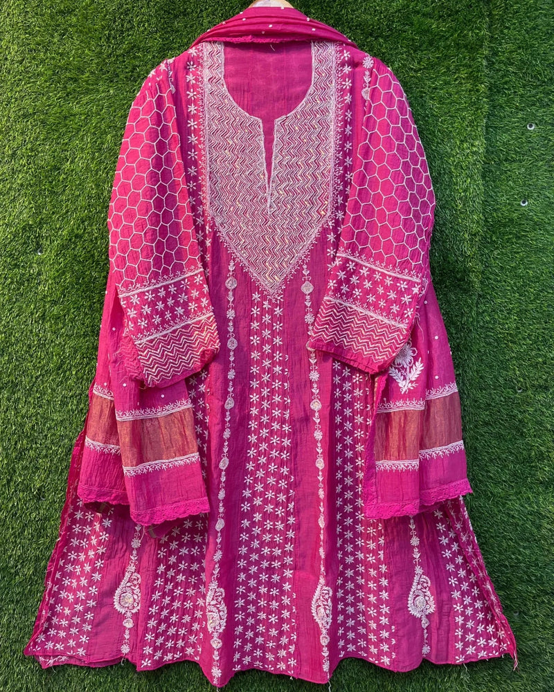 Mul Chanderi Semi-Stitched Anarkali