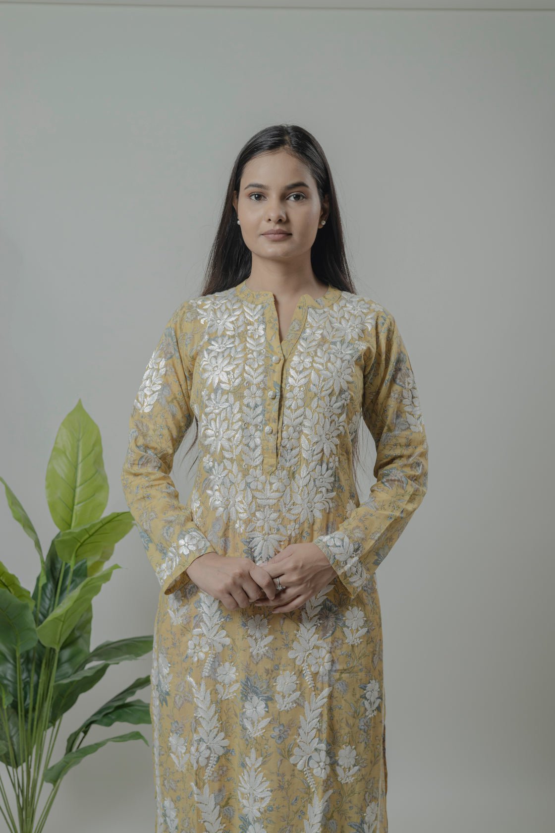 Mul mul cotton Long kurti Avadh Chikan