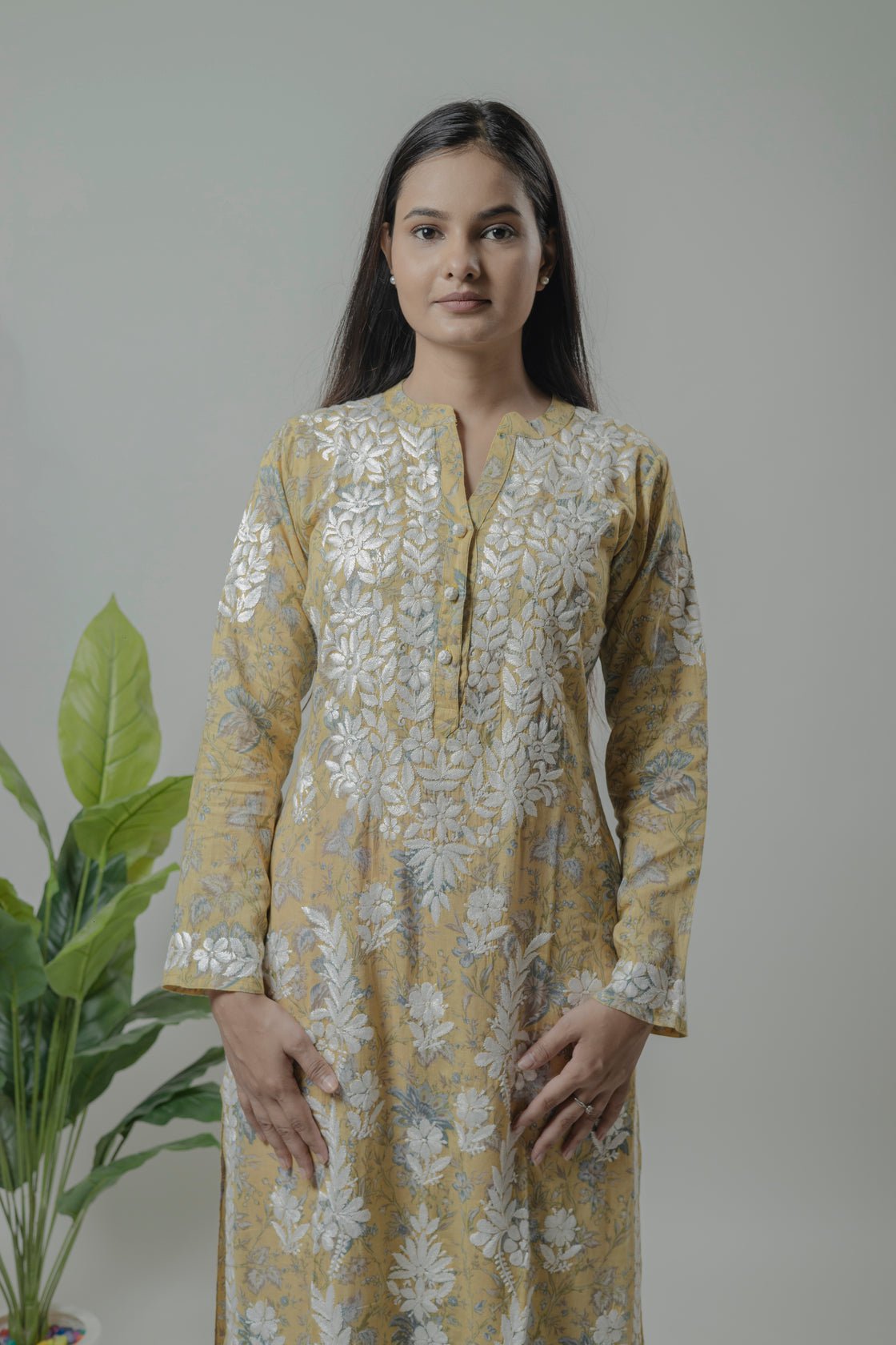 Mul mul cotton Long kurti Avadh Chikan