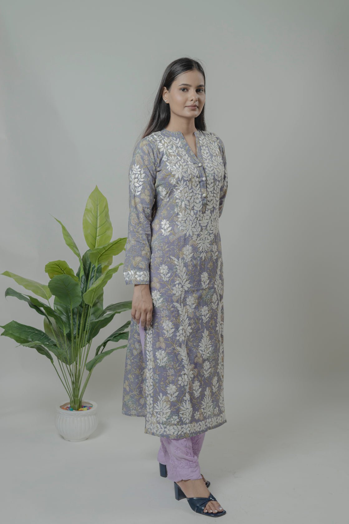 Mul Mul Printed Long Kurti Avadh Chikan