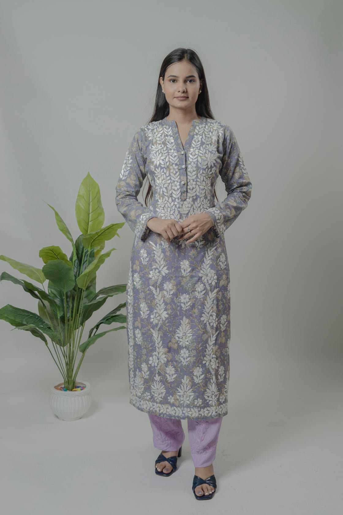 Mul Mul Printed Long Kurti Avadh Chikan