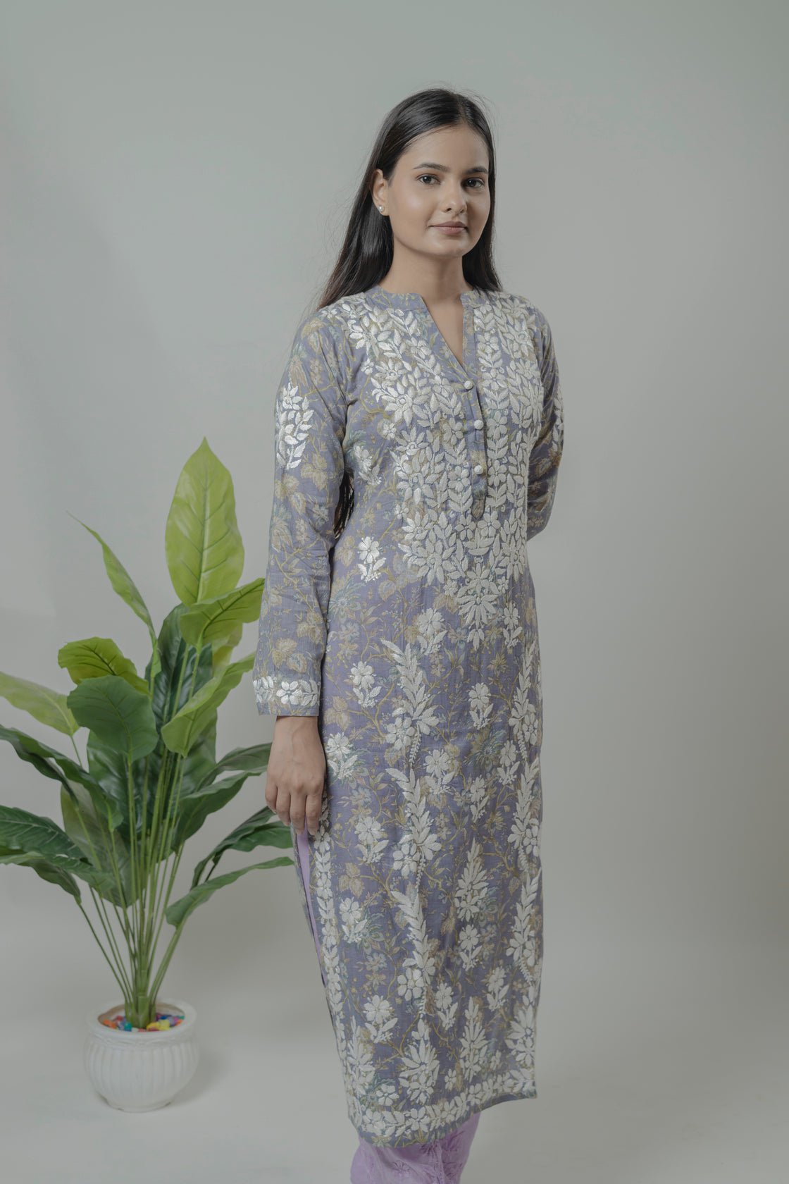 Mul Mul Printed Long Kurti Avadh Chikan