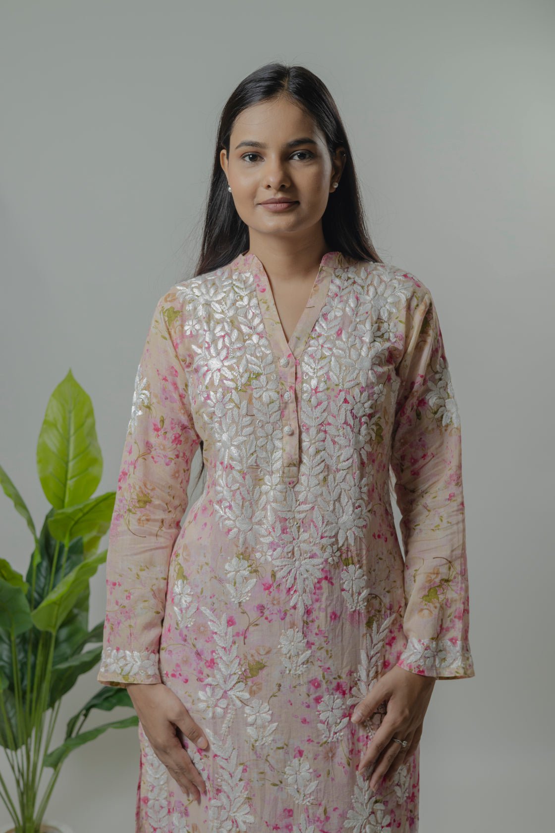 Mul Mul Printed Long Kurti Avadh Chikan