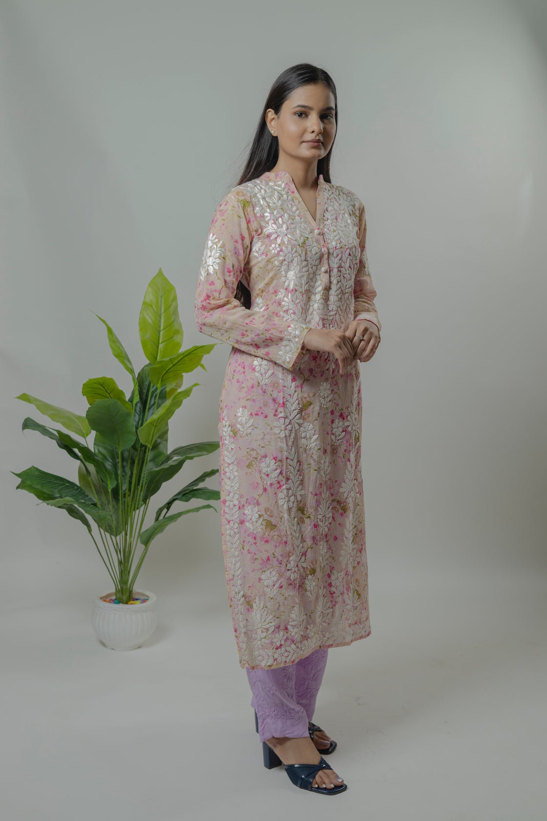 Mul Mul Printed Long Kurti Avadh Chikan