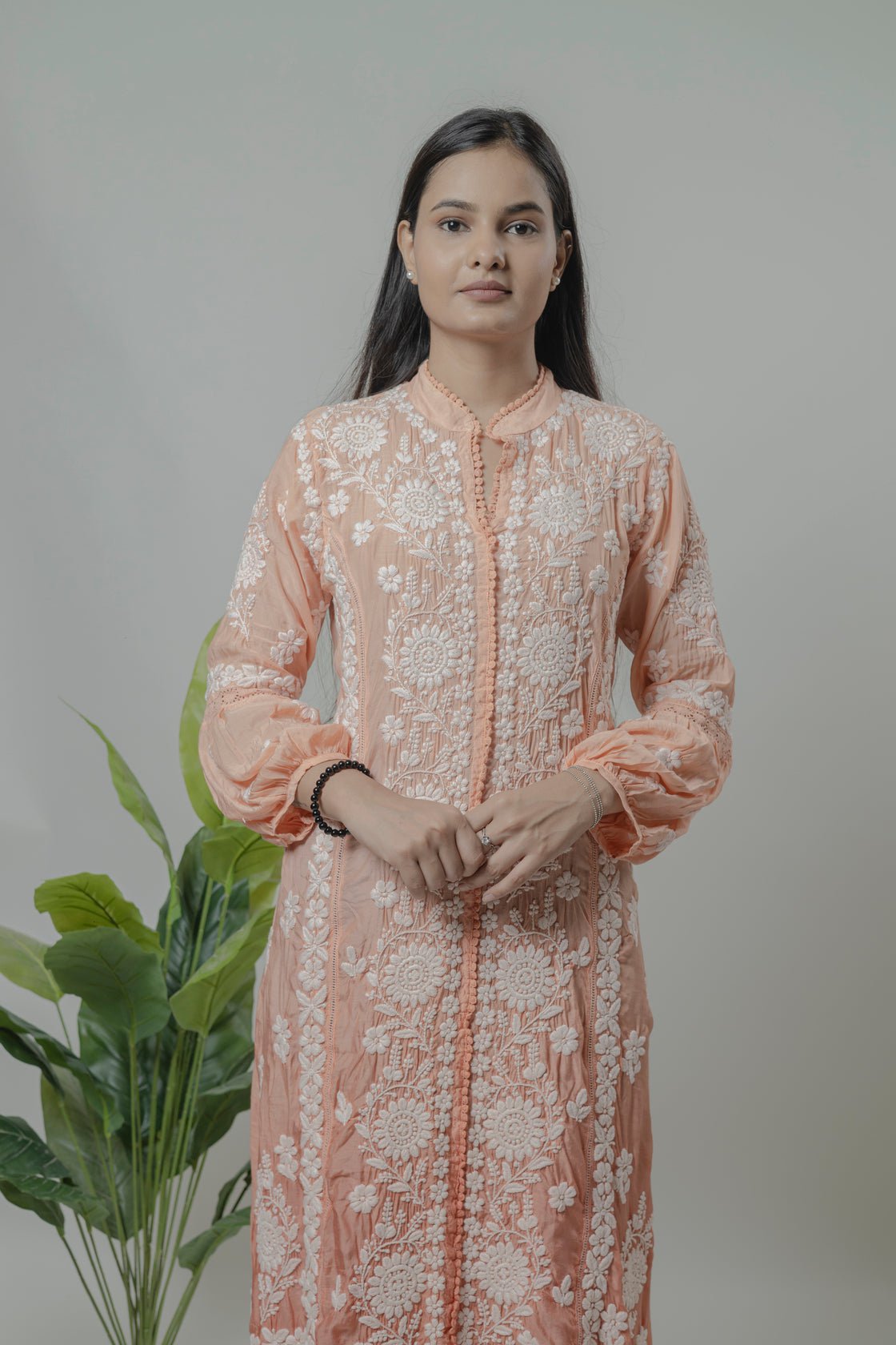 Muslin Long Dress Avadh Chikan