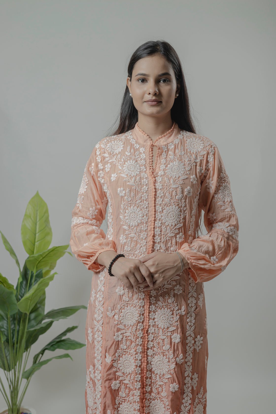 Muslin Long Dress Avadh Chikan