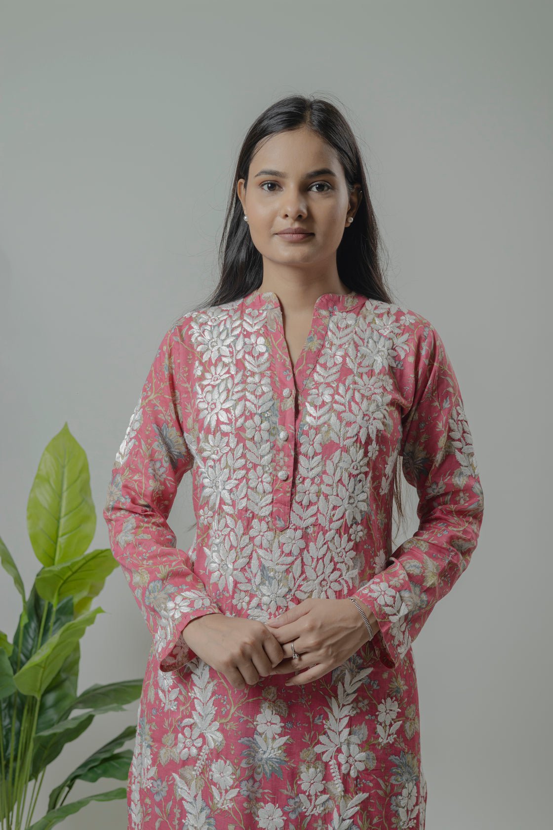 Muslin printed Long kurti Avadh Chikan