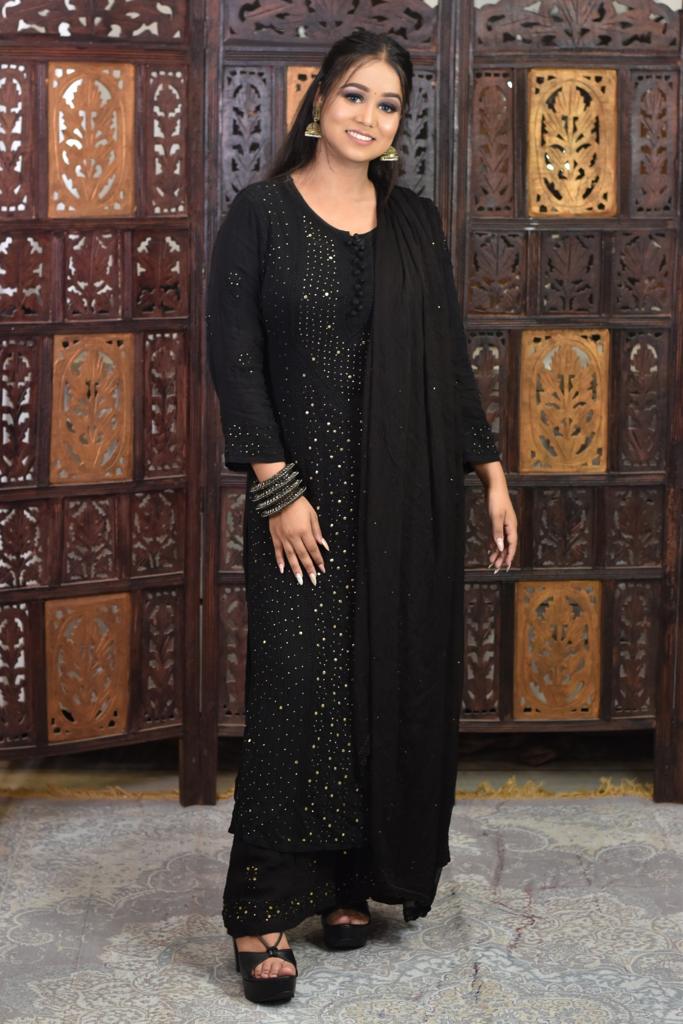 Pure Georgette Palazzo Set Avadh Chikan