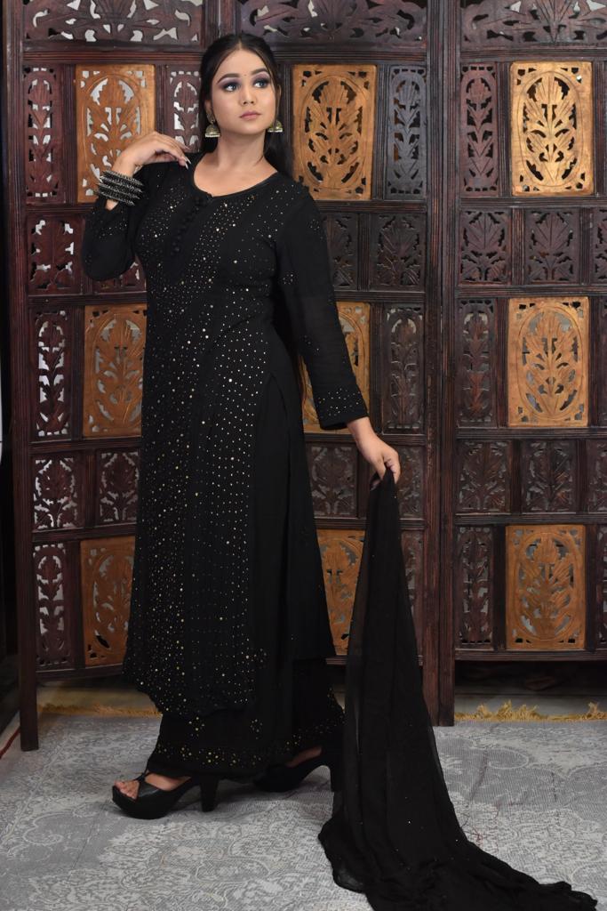 Pure Georgette Palazzo Set Avadh Chikan