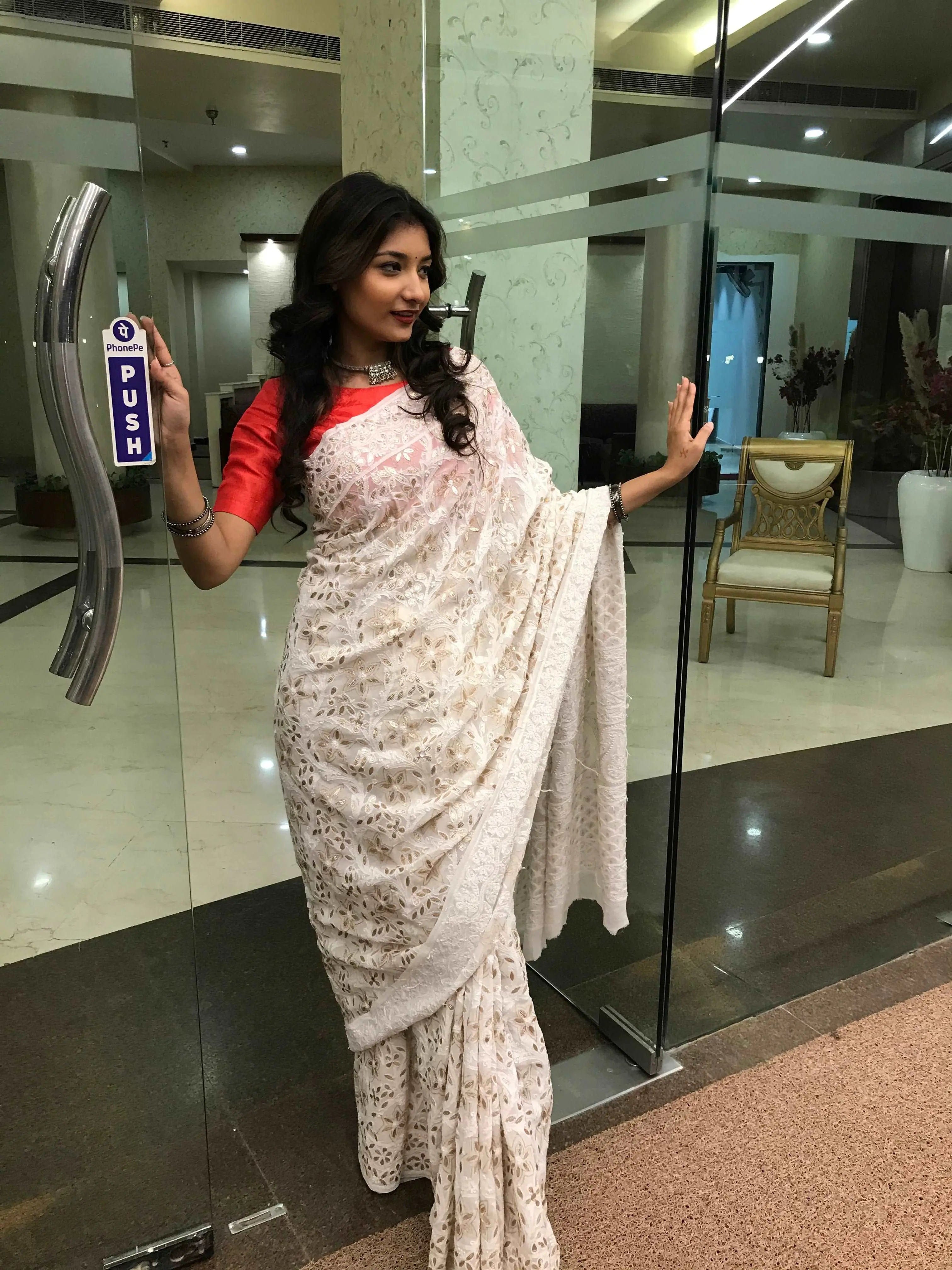 Pure Georgette Saree Avadh Chikan