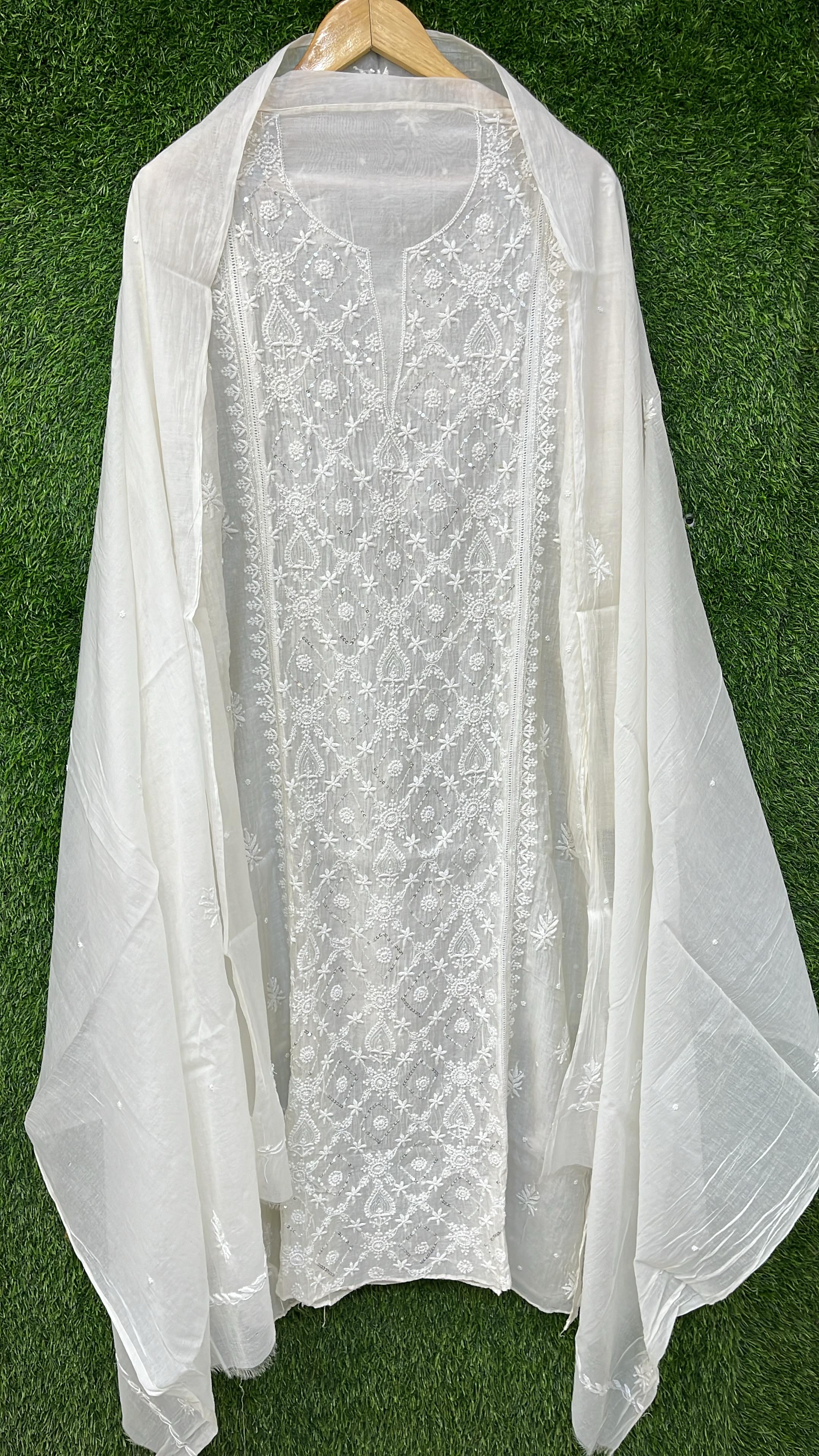 Pure Mul Chanderi Kurta Dupatta Set Avadh Chikan