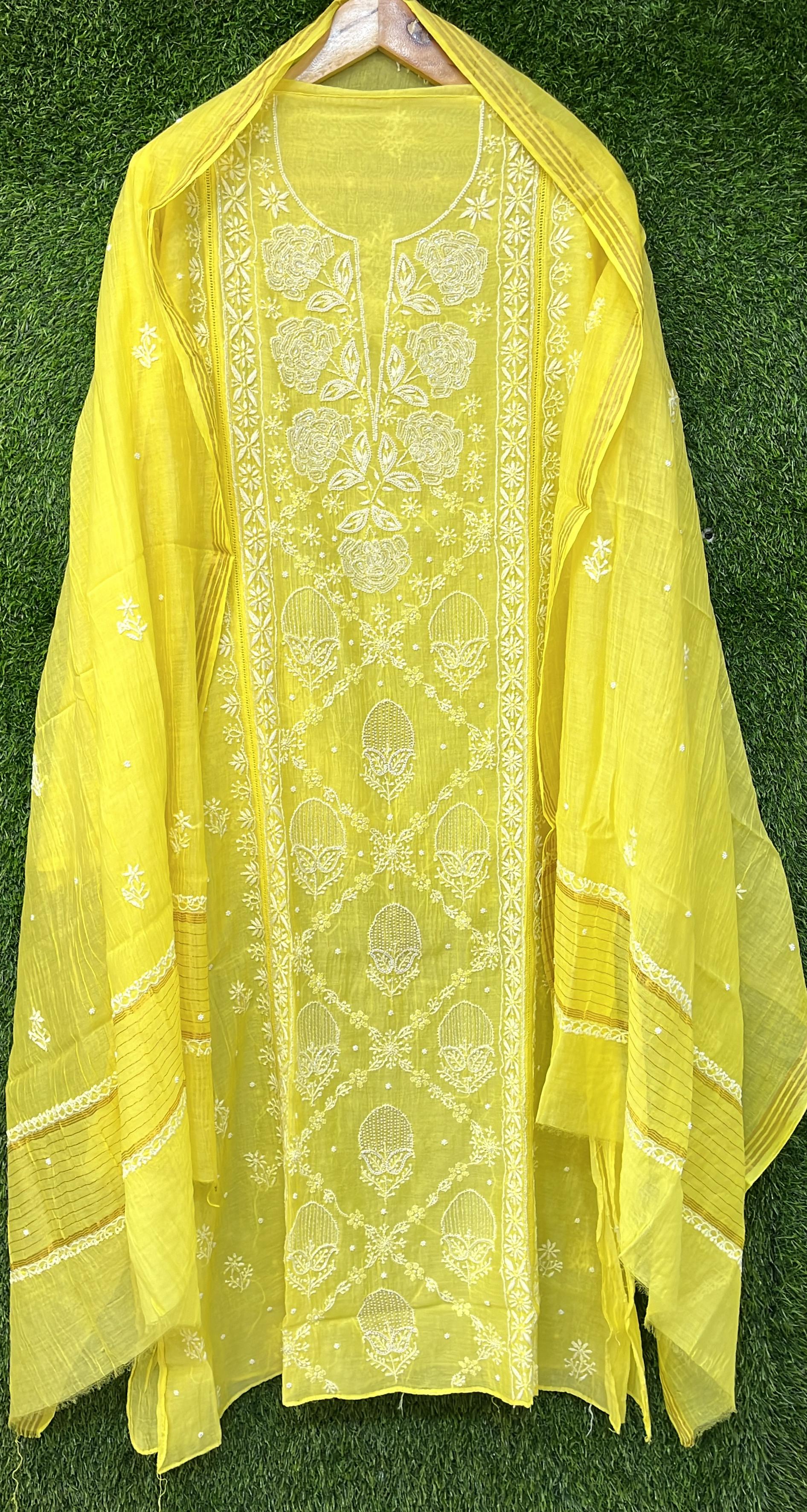 Pure Mul Chanderi Kurta Dupatta Set Avadh Chikan