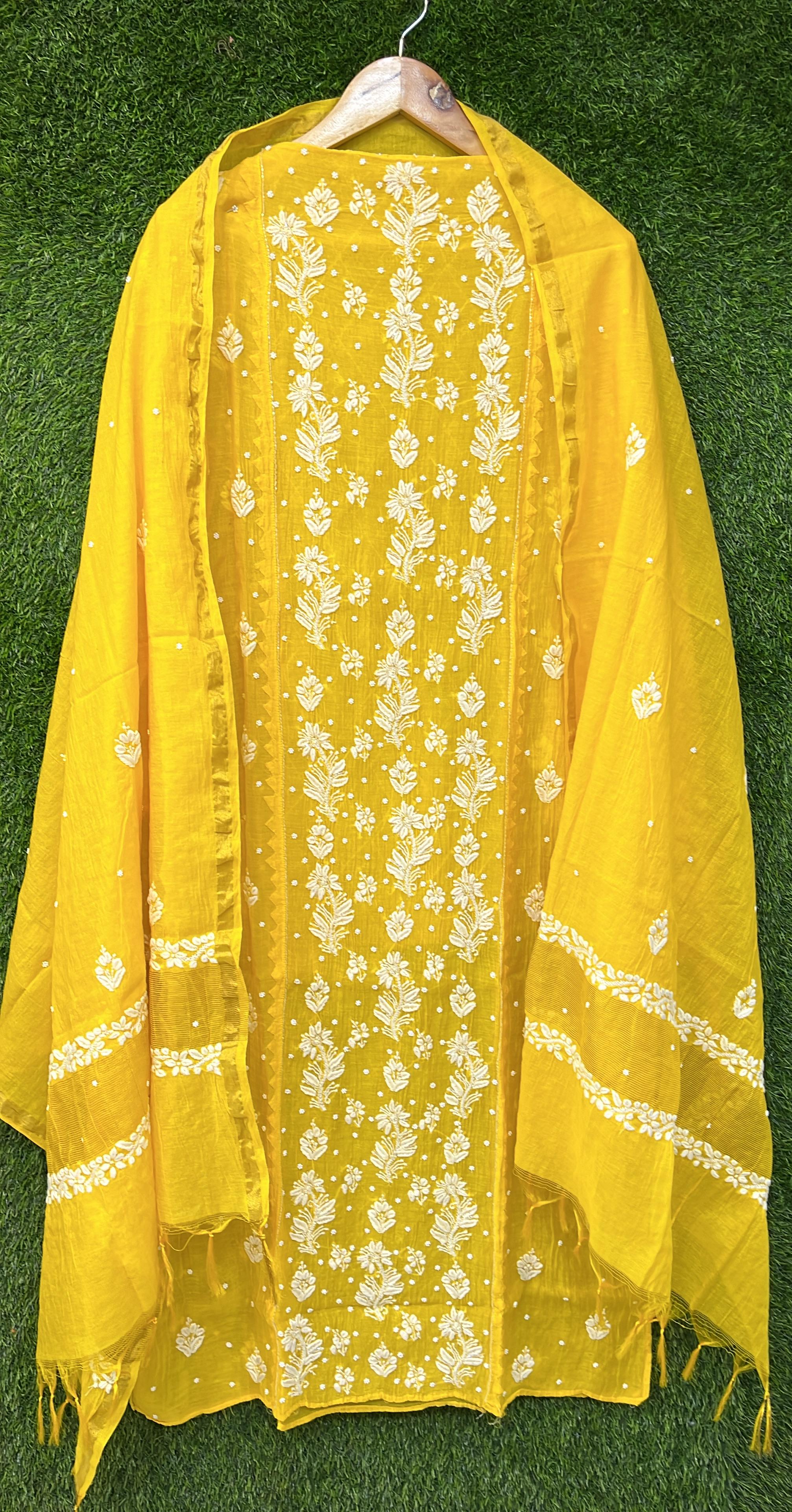 Pure Mul Chanderi Kurta Dupatta Set Avadh Chikan