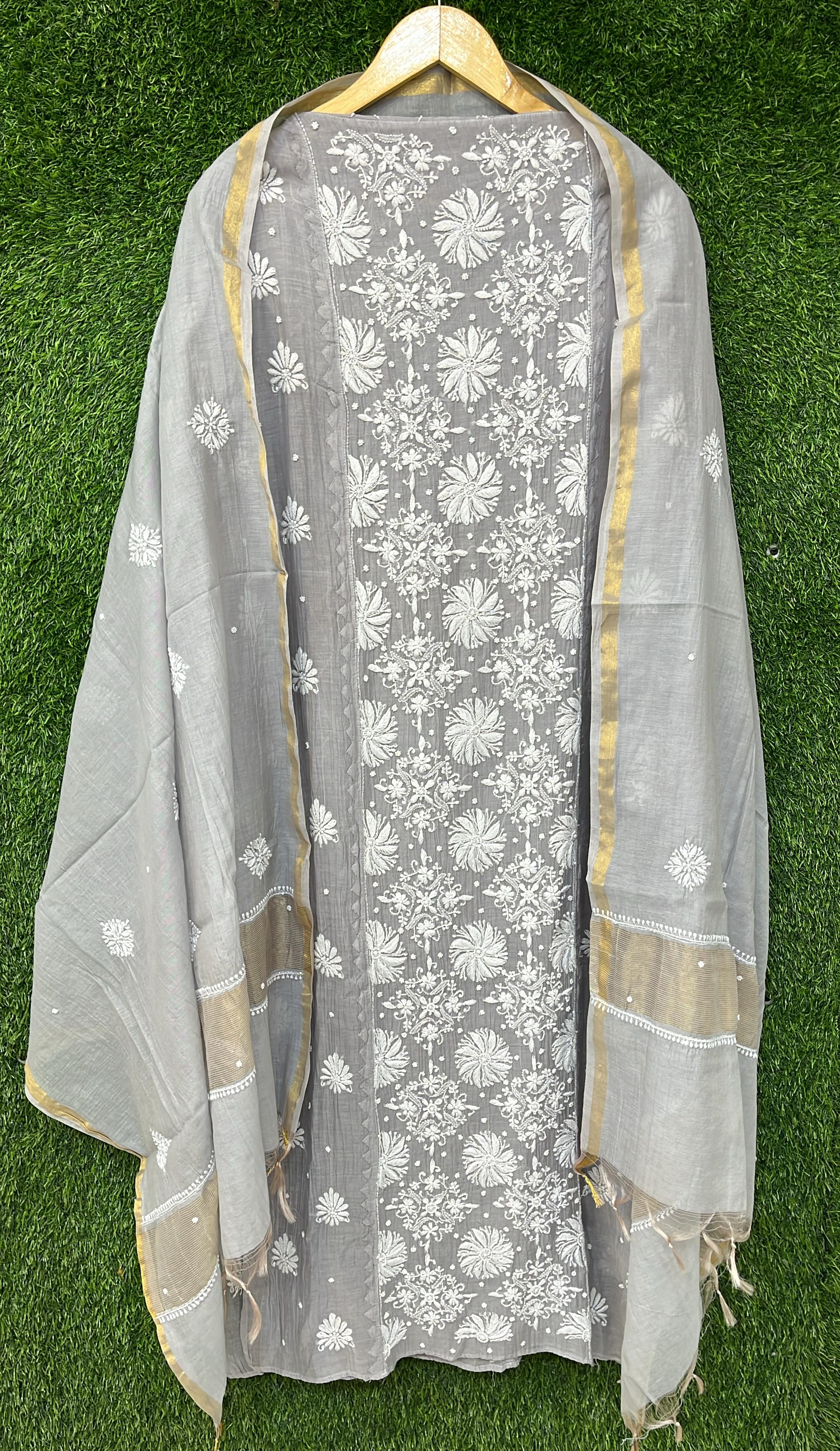 Pure Mul Chanderi Kurta Dupatta Set Avadh Chikan