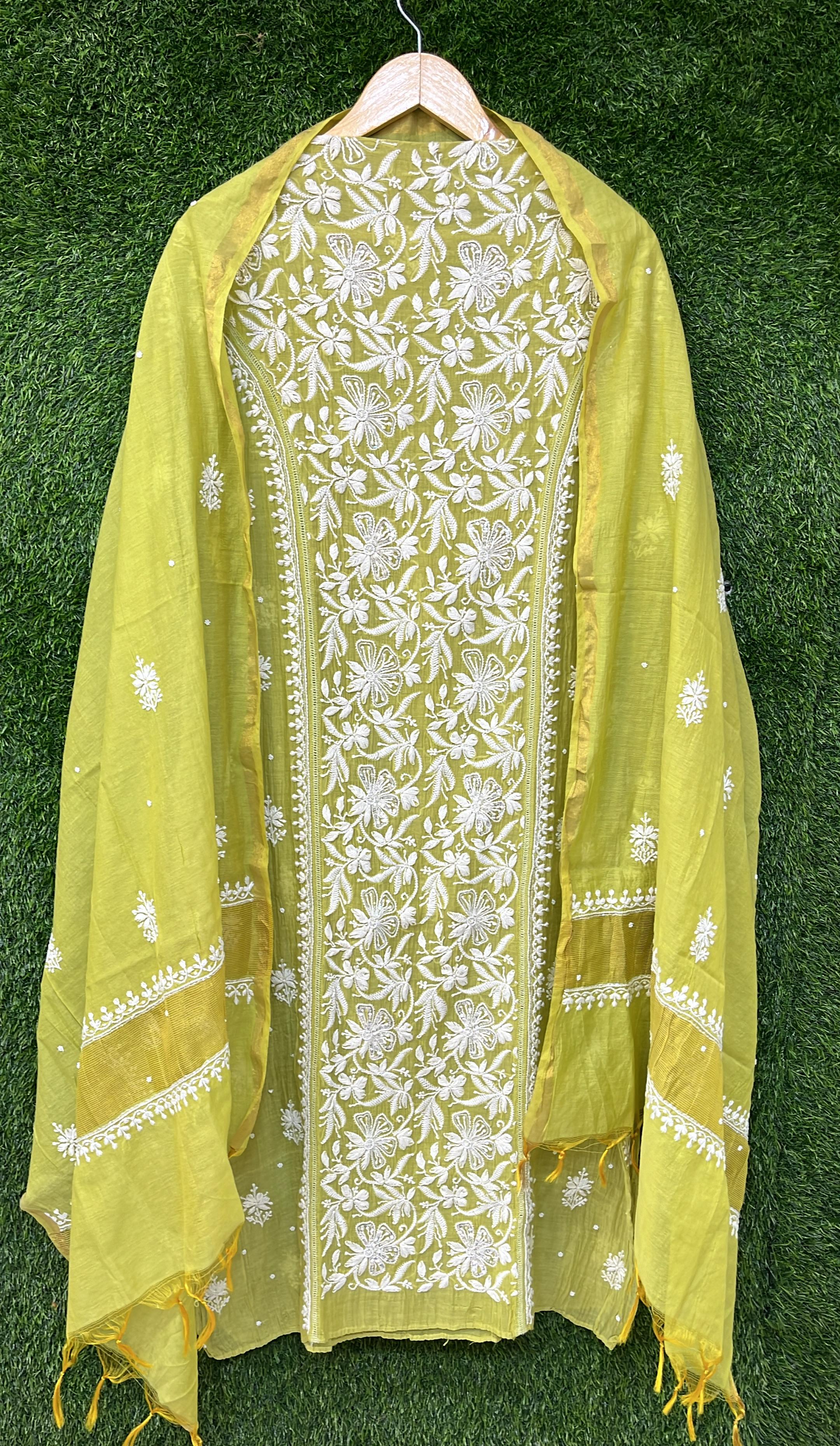 Pure Mul Chanderi Kurta Dupatta Set Avadh Chikan