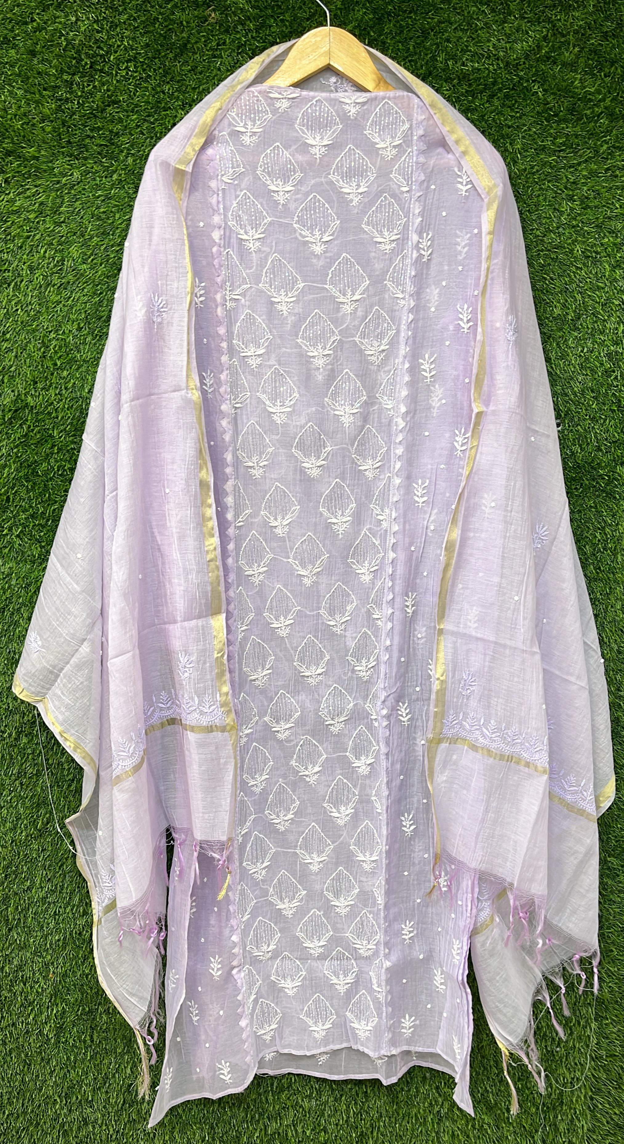 Pure Mul Chanderi Kurta Dupatta Set Avadh Chikan