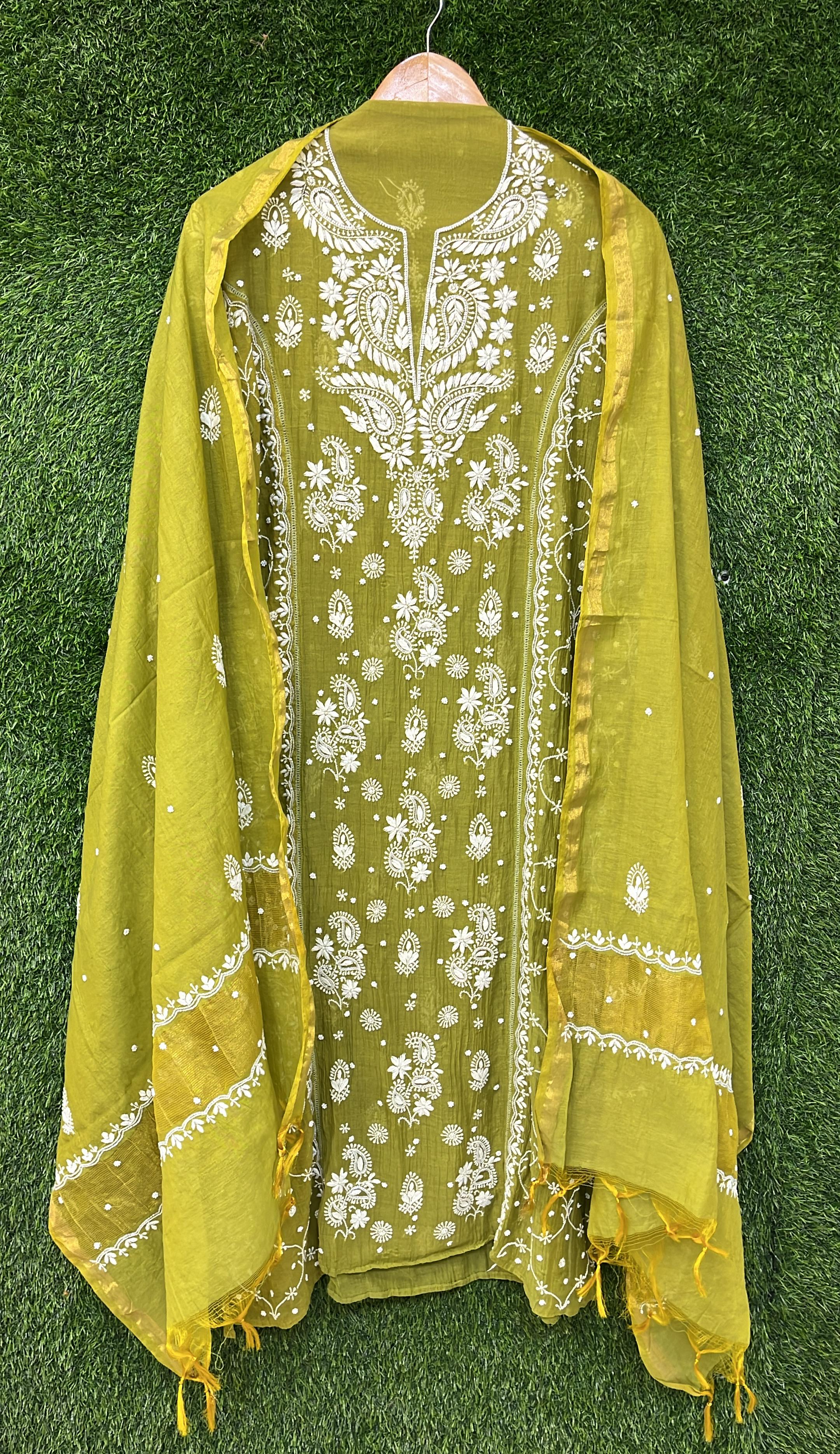 Pure Mul Chanderi Kurta Dupatta Set Avadh Chikan