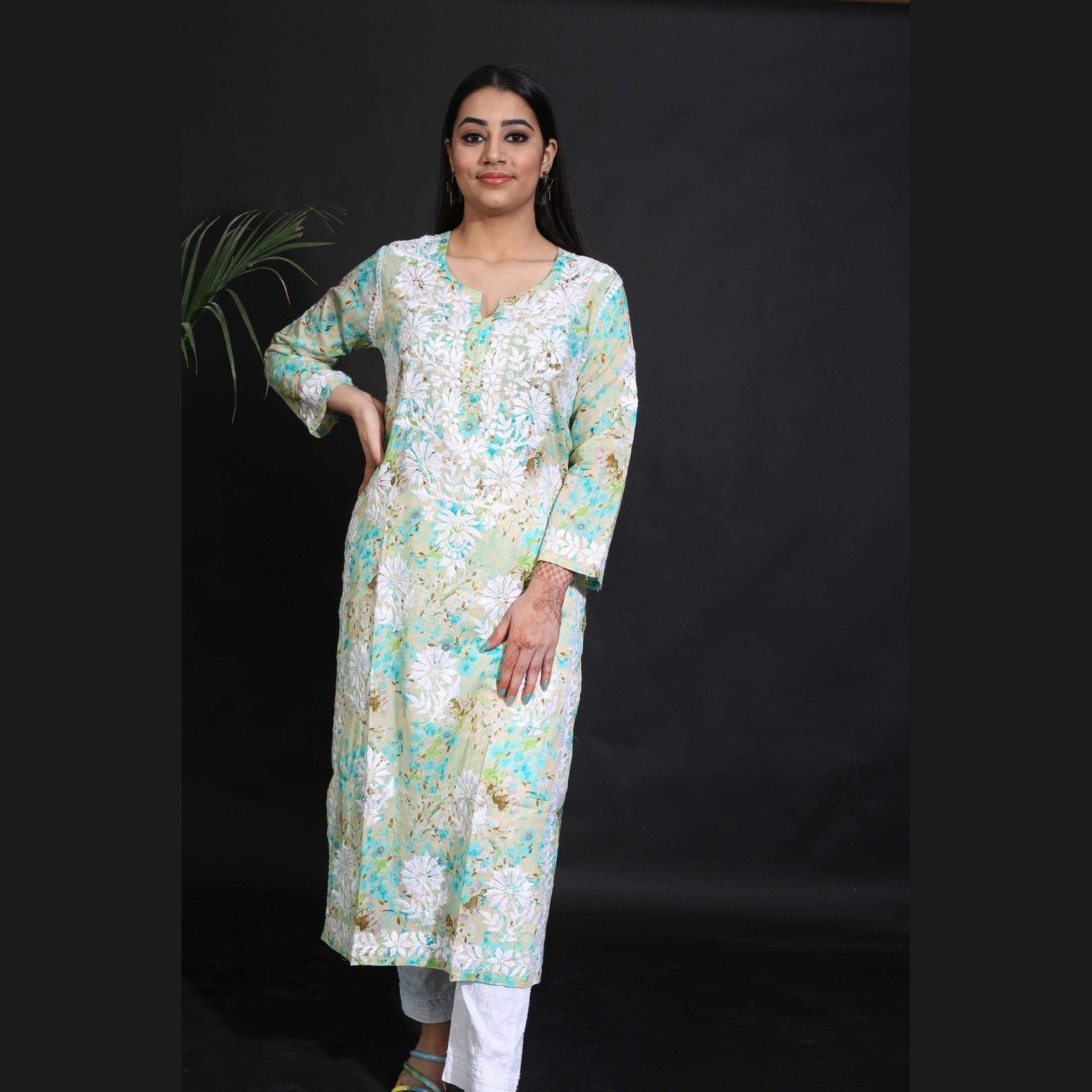 Pure Mul Mul Cotton Printed Kurti Avadh Chikan