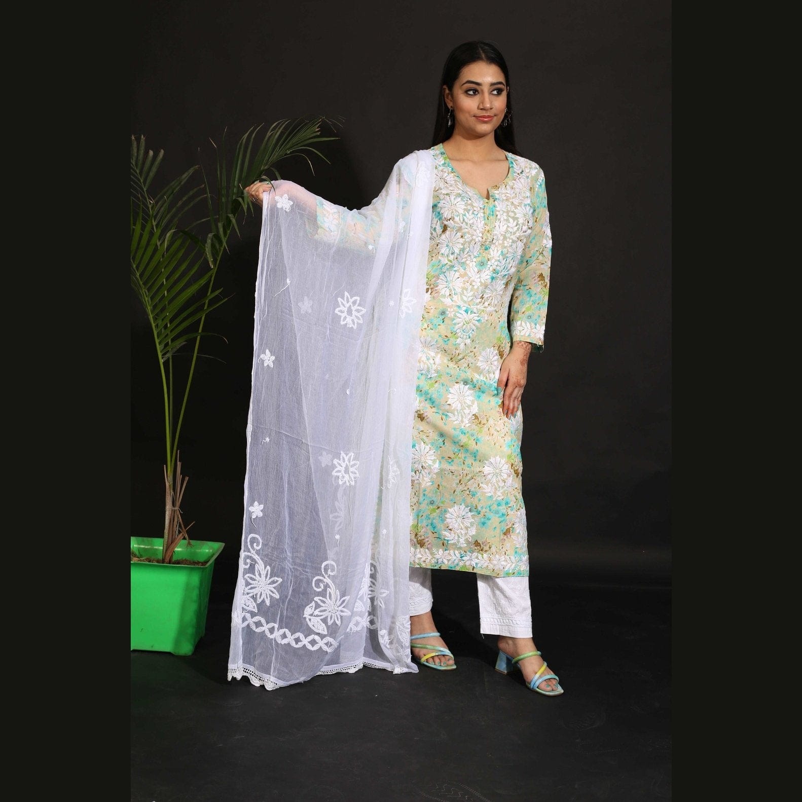 Pure Mul Mul Cotton Printed Kurti Avadh Chikan