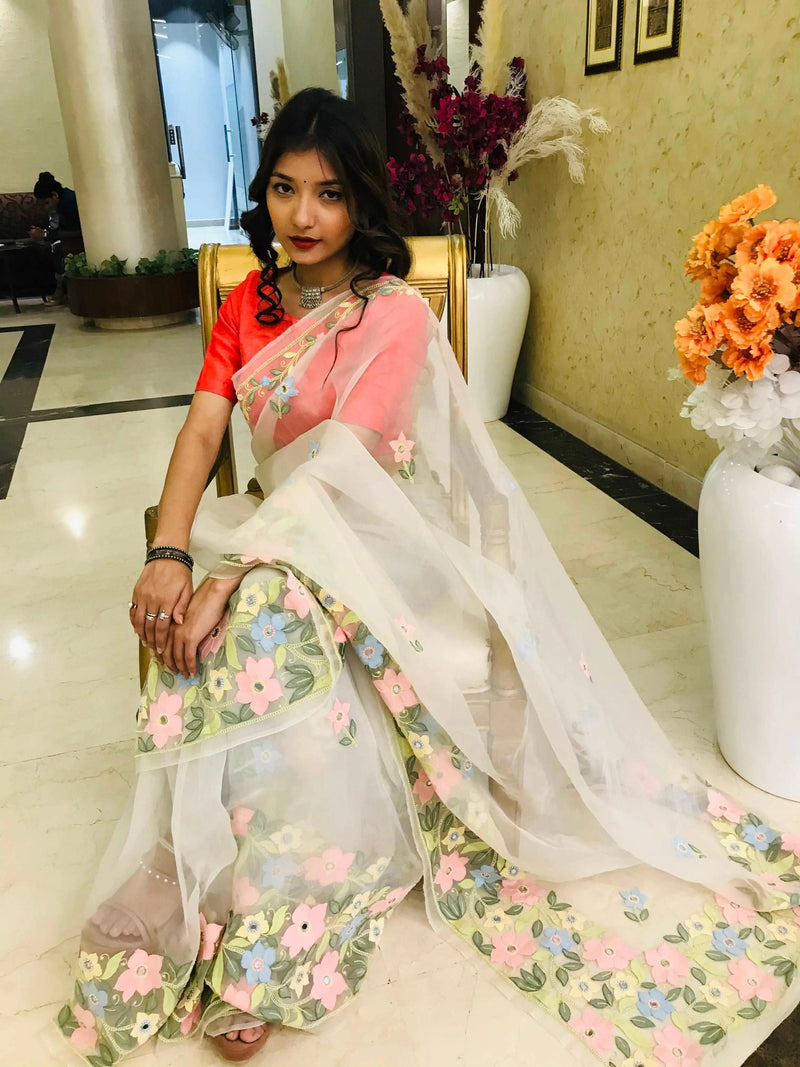 Pure Organza Saree | Avadh Chikan