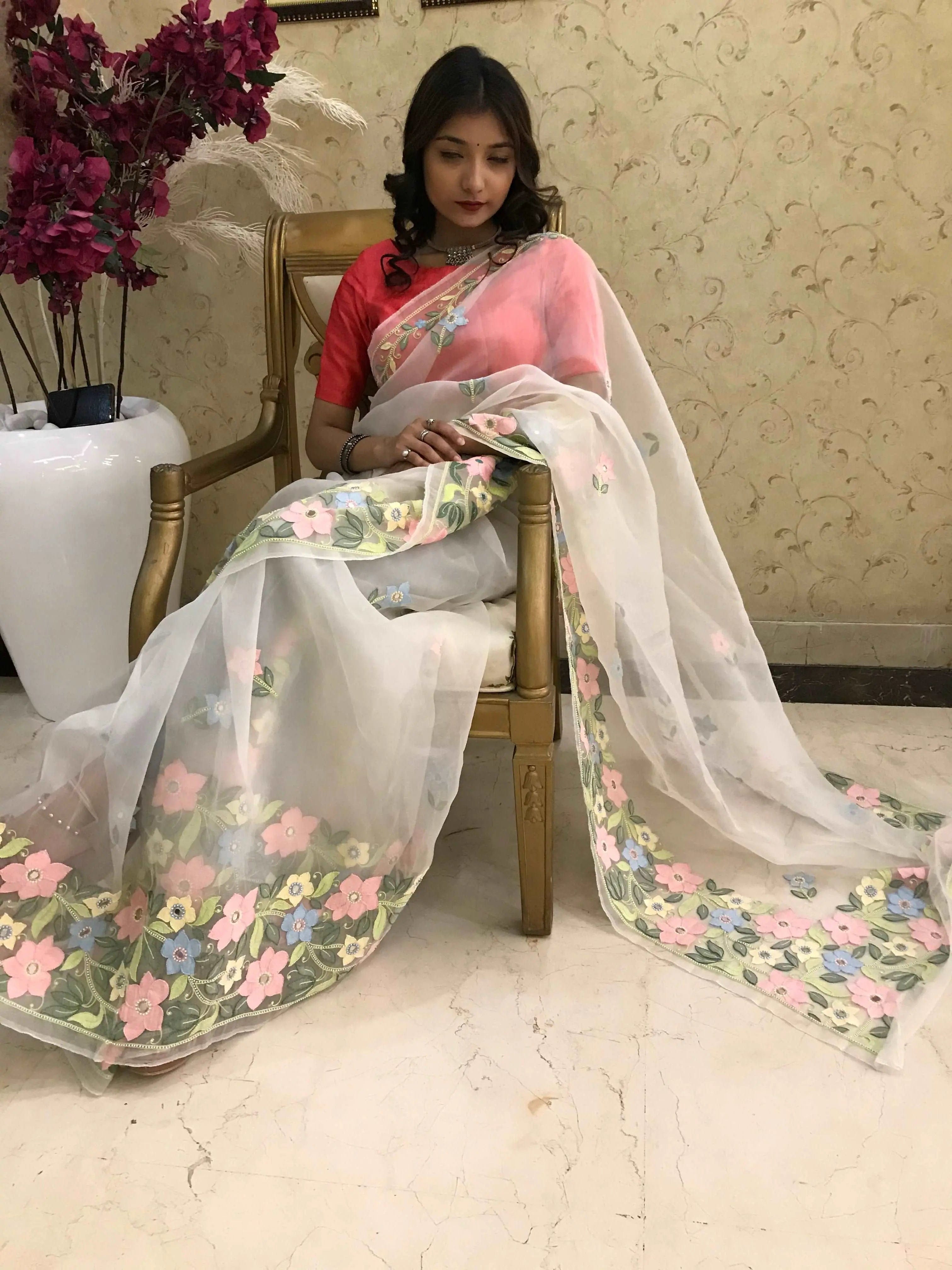 Pure Organza Saree Avadh Chikan