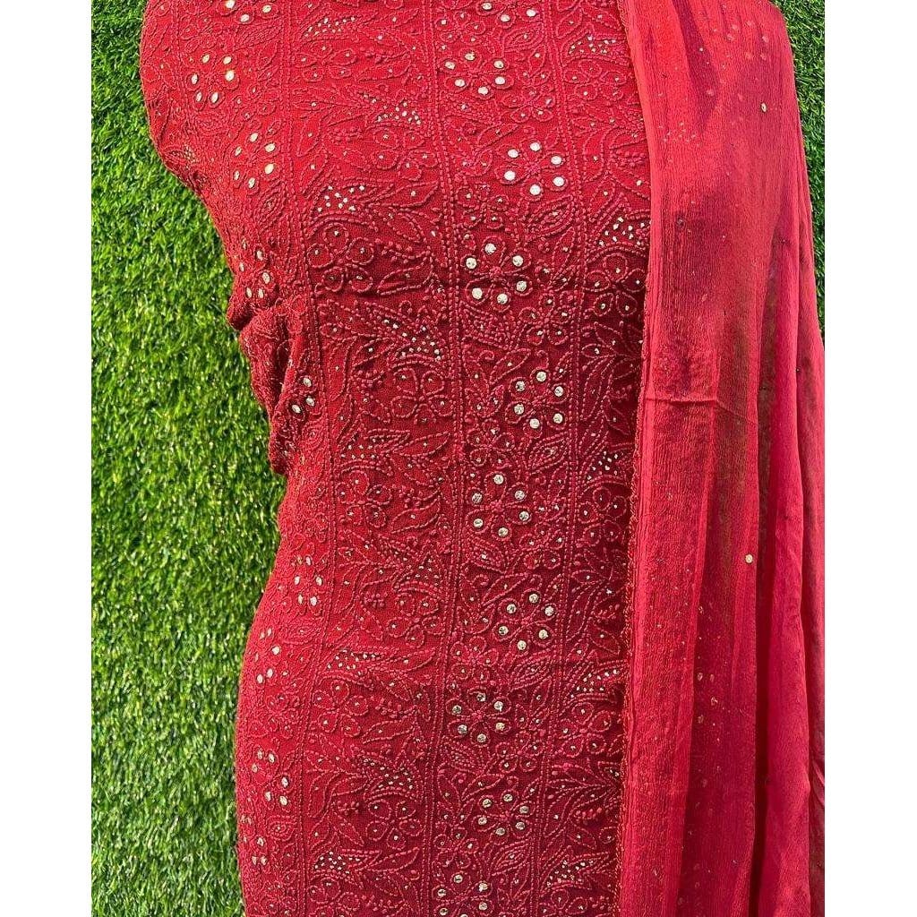 Pure Viscose Georgette Full Suit Avadh Chikan