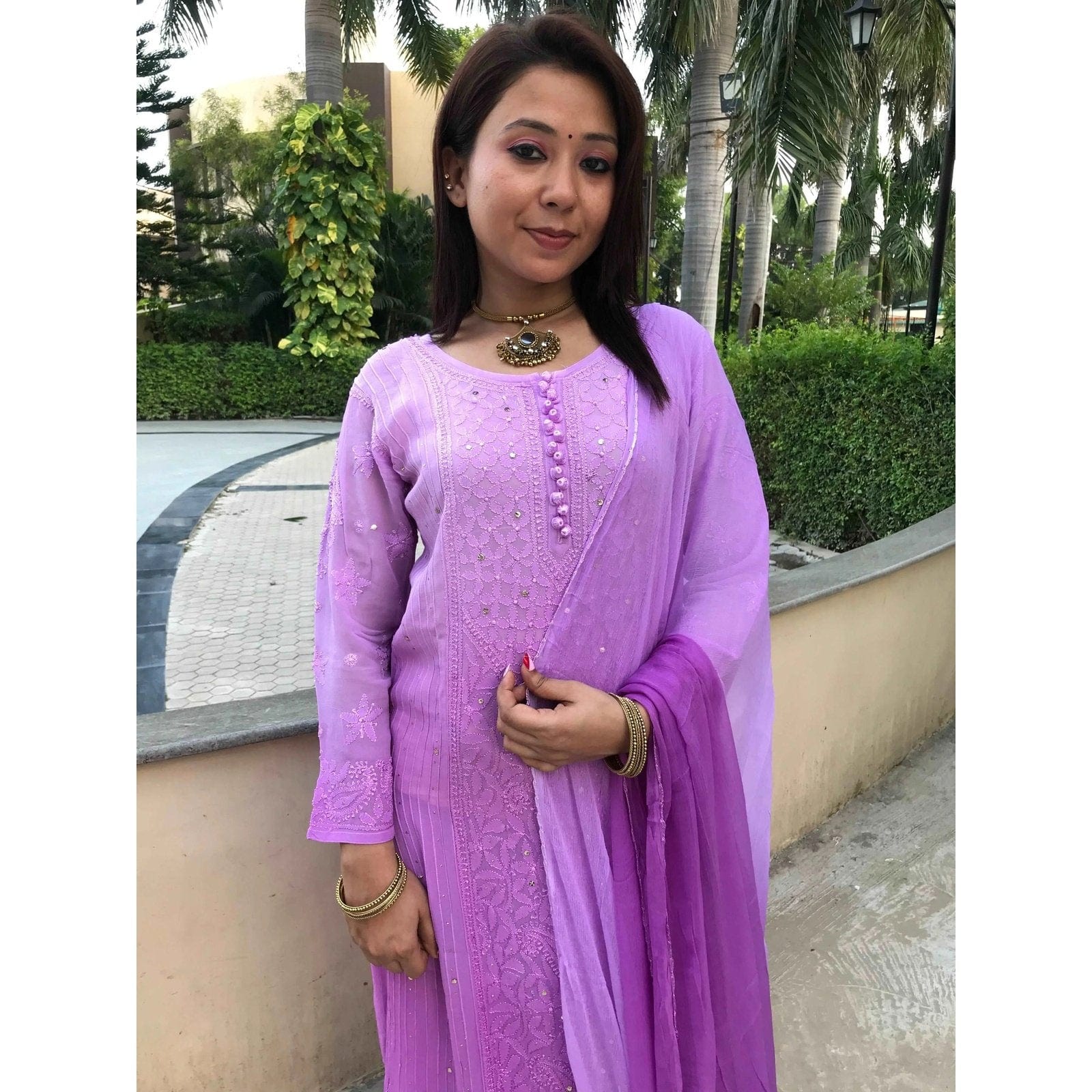 Pure Viscose Georgette kurta and palazzo set Avadh Chikan