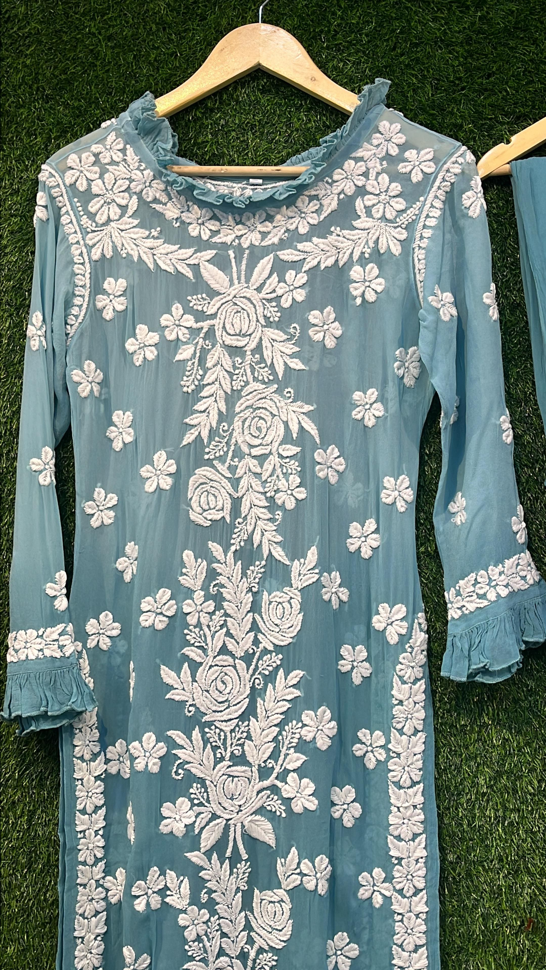 Buy The Chikan Label Green Harf Modal Chikankari Kurti Palazzo Set Online  at Best Prices in India - JioMart.