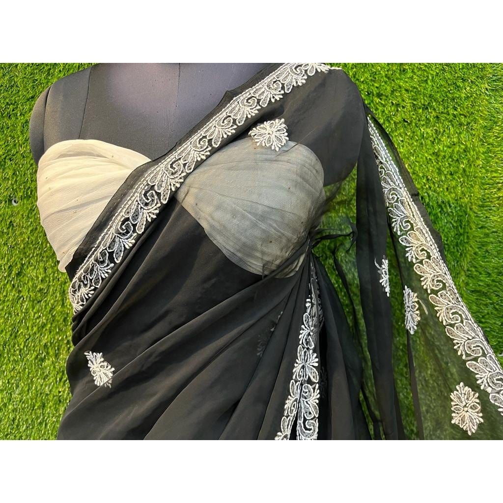 Semi Georgette Saree Avadh Chikan