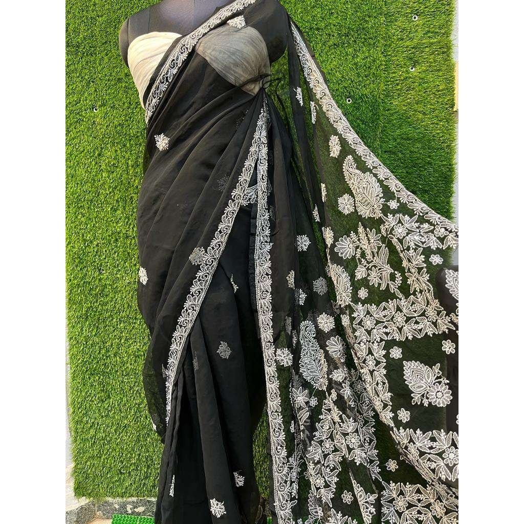 Semi Georgette Saree Avadh Chikan