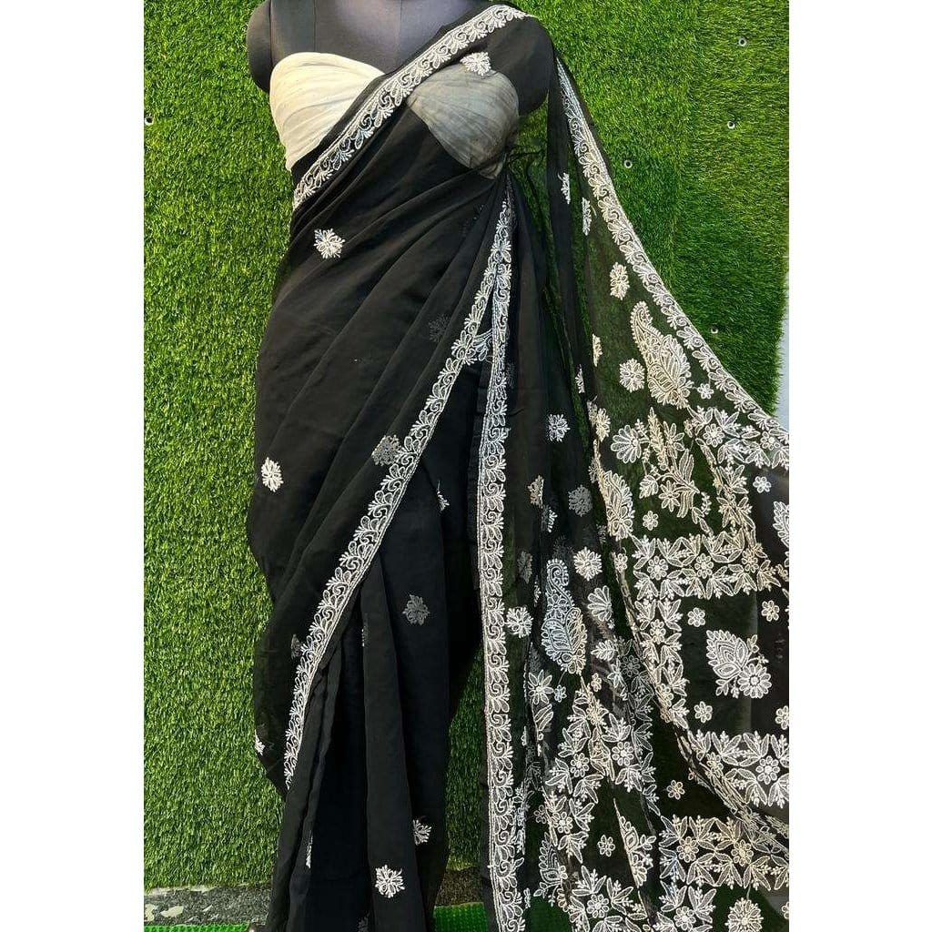 Semi Georgette Saree Avadh Chikan