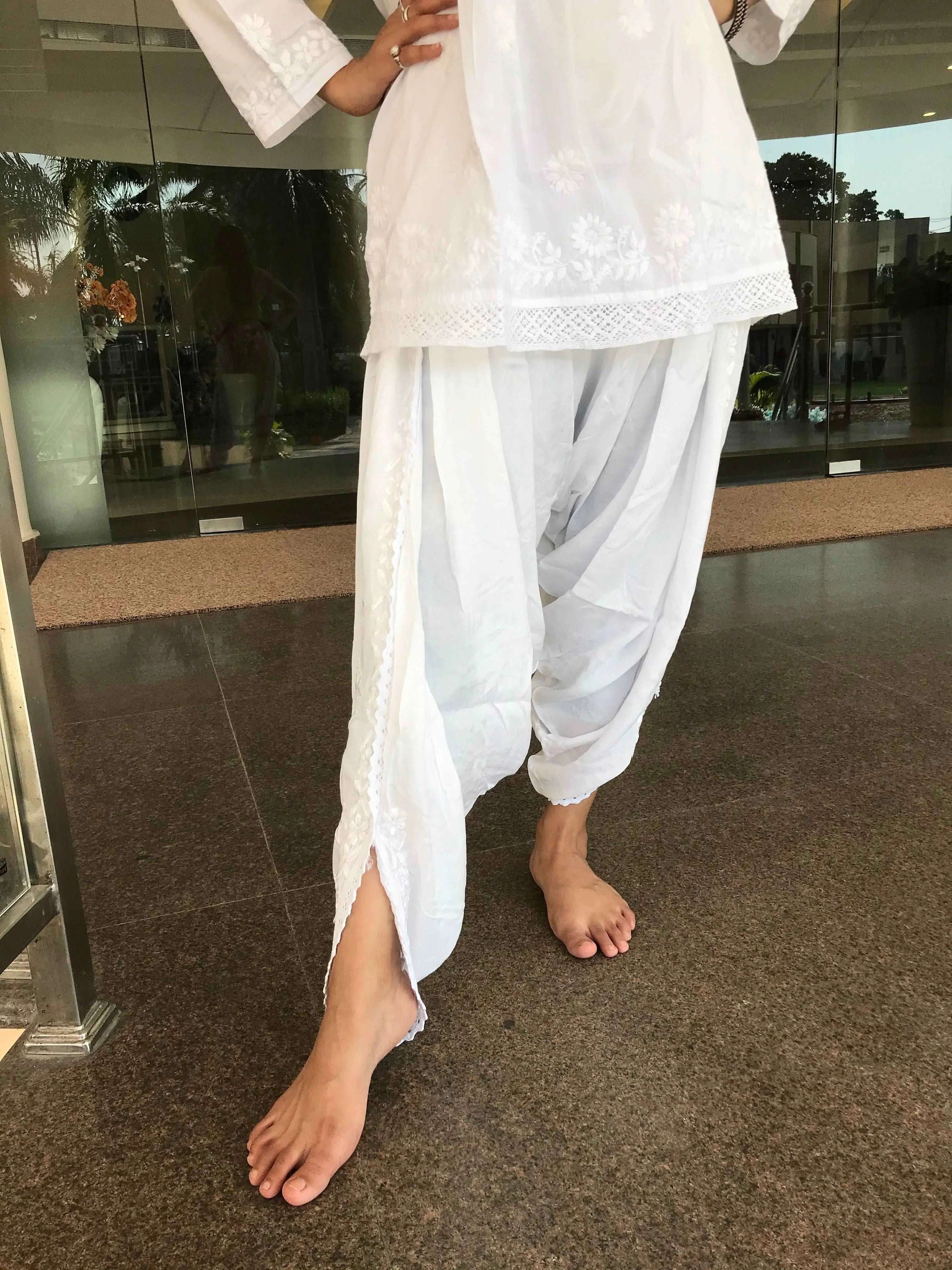 White Chikankari work Top and dhoti pants Avadh Chikan